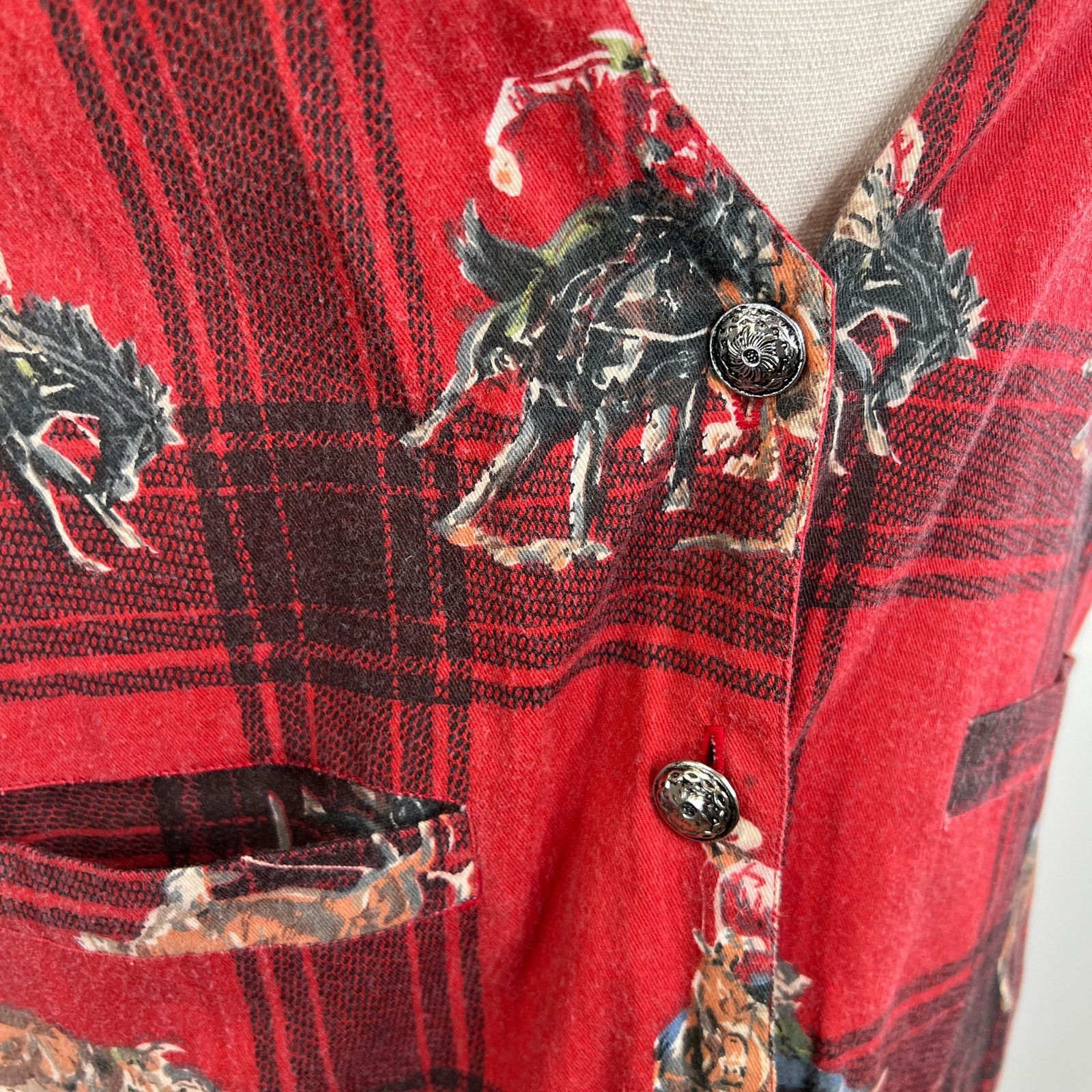 Vintage Vintage Atlast & Co. Plaid Rodeo Cowboy Print Vest Red Size L / US 10 / IT 46 - 2 Thumbnail