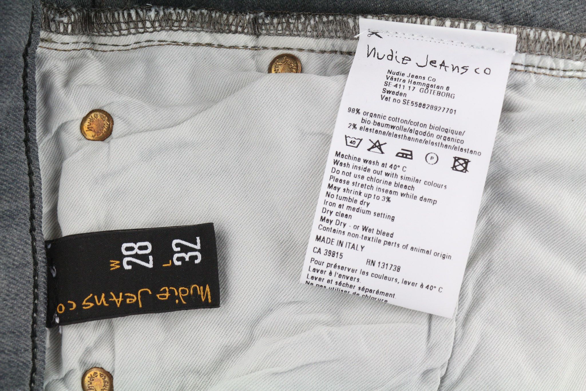 Nudie Jeans TIGHT LONG JOHN W28/L32 Organic Charcoal Slim Logo 80676 Size US 28 / EU 44 - 6 Thumbnail