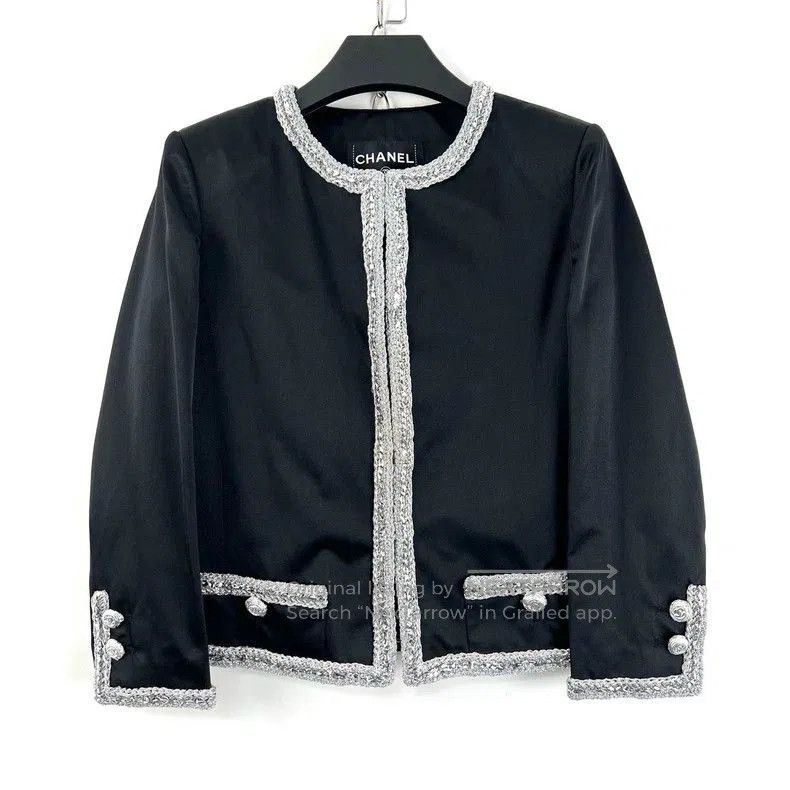 Chanel Chanel Black Silver Satin Coat. Size US XS / EU 42 / 0 - 2 Thumbnail