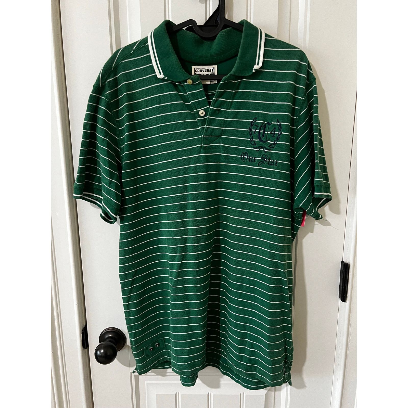 Converse Converse One Star Polo Shirt Green White Striped Vintage Size US L / EU 52-54 / 3 - 2 Thumbnail