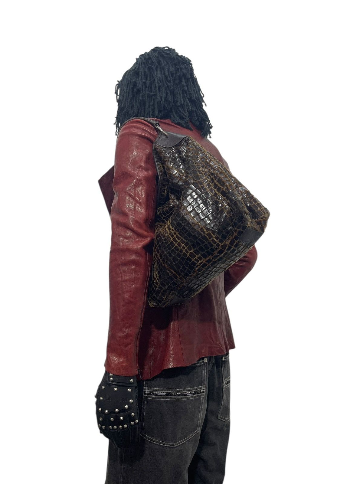 Genuine Leather Crocodile Embossed Textured Patina 4 Session Bag 2🟩1 Size ONE SIZE - 4 Thumbnail