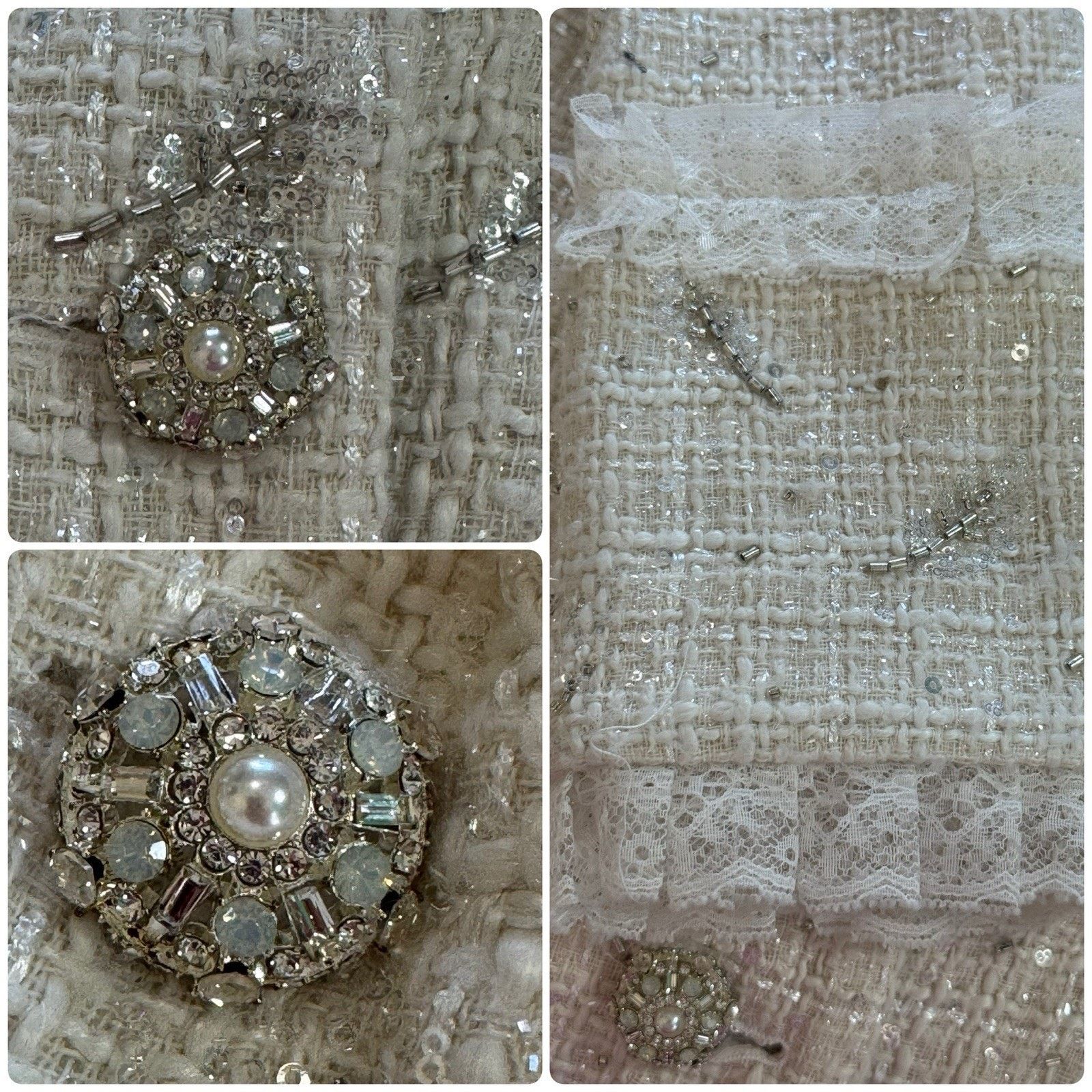 Other MARIE ELIE Ivory Tweed Bow Coat Lace Rhinestones Beaded Sz L Size L / US 10 / IT 46 - 10 Thumbnail
