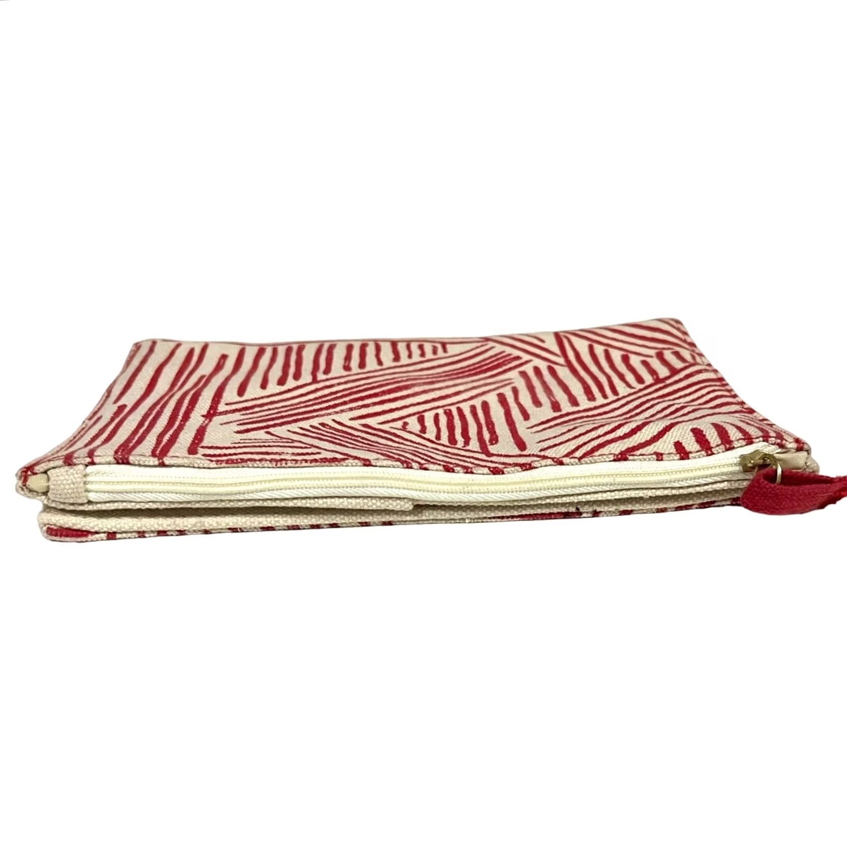 Vintage Mara mi Wallet Pouch Organizer Red Beige Canvas Bi-Fold Zipper Purse Size ONE SIZE - 5 Thumbnail