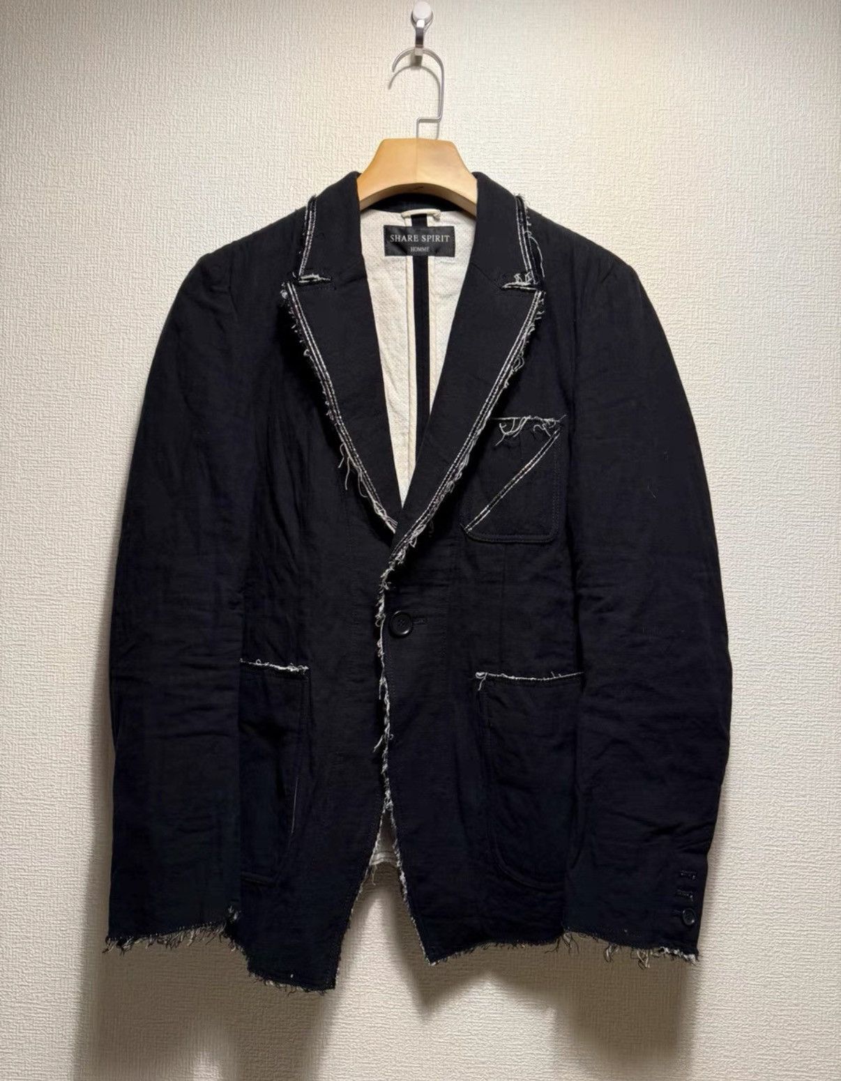 Share Spirit Homme Share Spirit HOMME Distressed Fringe Blazer Jacket K24 Size US S / EU 44-46 / 1 - 1 Thumbnail