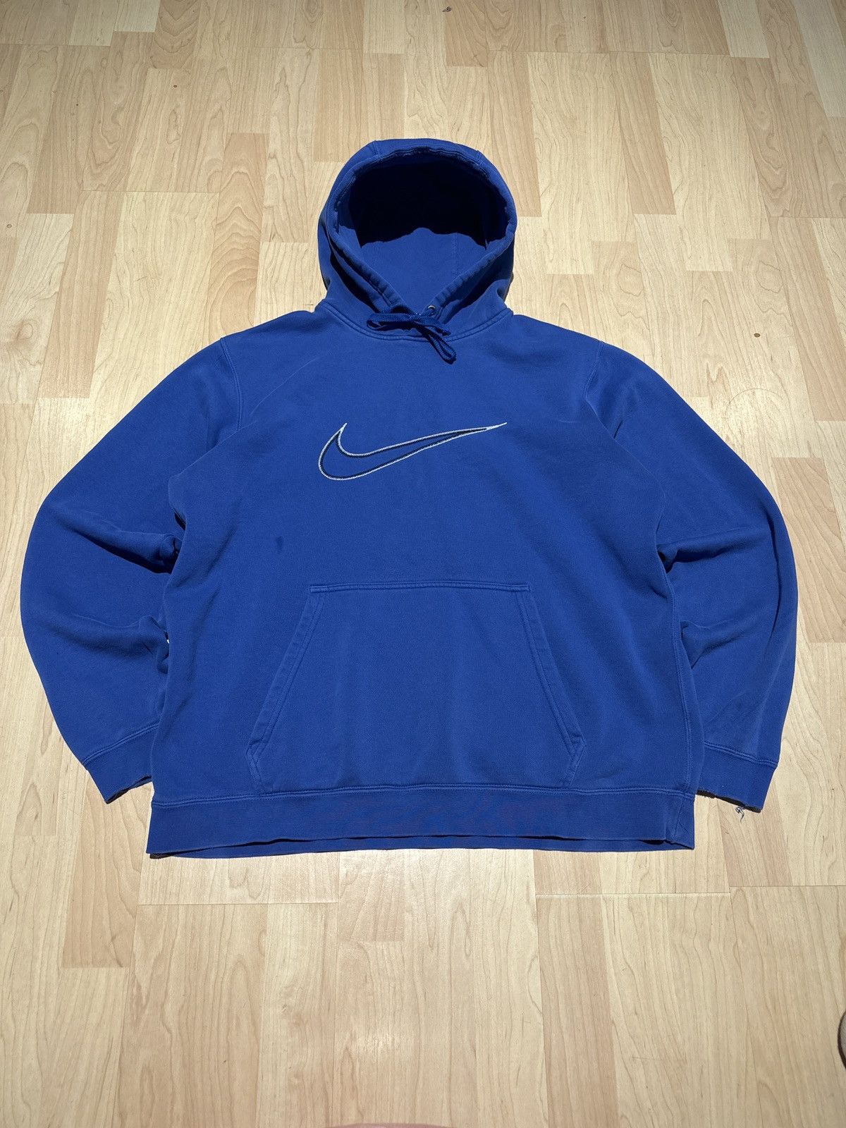 Nike × Vintage Vintage 90s Y2k Center Swoosh Embroidered Blue Hoodie Large Size US L / EU 52-54 / 3 - 1 Thumbnail