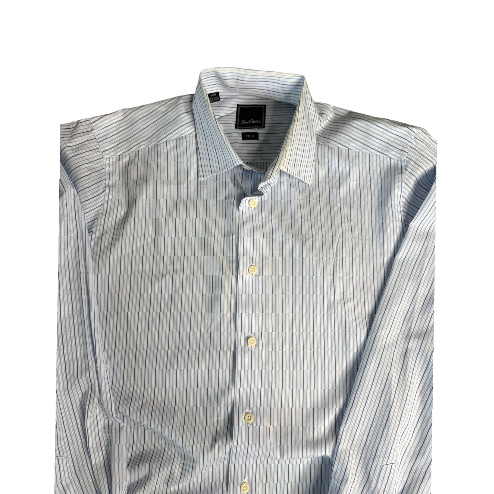David Donahue David Donahue Dress Shirt Striped Blue 16 34/35 French Cuff Cotton Mens Regular Long Sleeve Shirt Size 42R - 3 Thumbnail