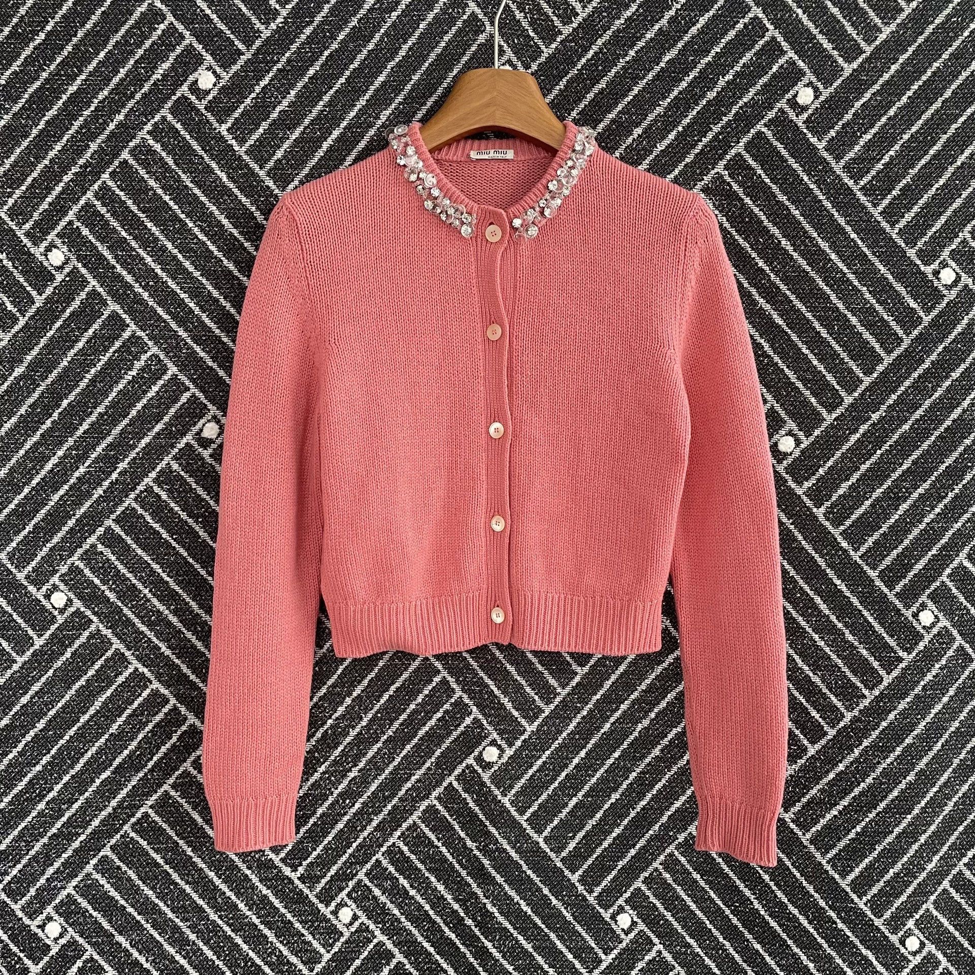 Miu Miu MIU MIU beaded collar knit cashmere pink cardigan 38 Size XS / US 0-2 / IT 36-38 - 1 Thumbnail