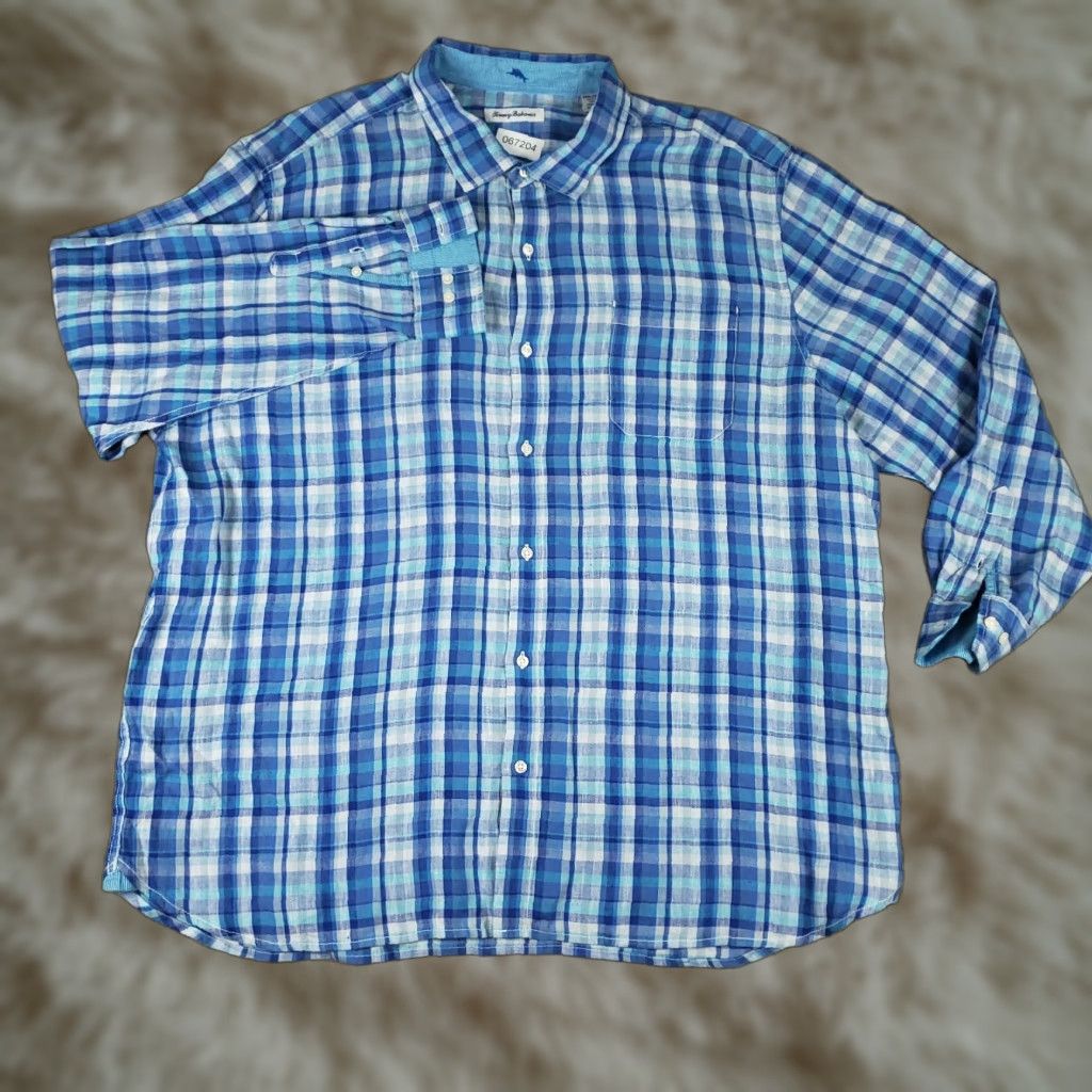 Tommy Bahama Tommy Bahama Shirt Mens 3XL Blue Plaid Linen Button Up Long Sleeve Size US XXL / EU 58 / 5 - 1 Thumbnail