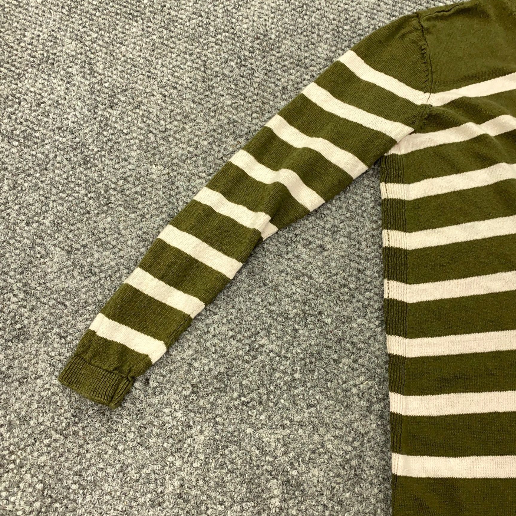 Talbots Talbots Linen Cardigan Sweater Womens Petite Small Green Striped Open Front Size S / US 4 / IT 40 - 2 Thumbnail