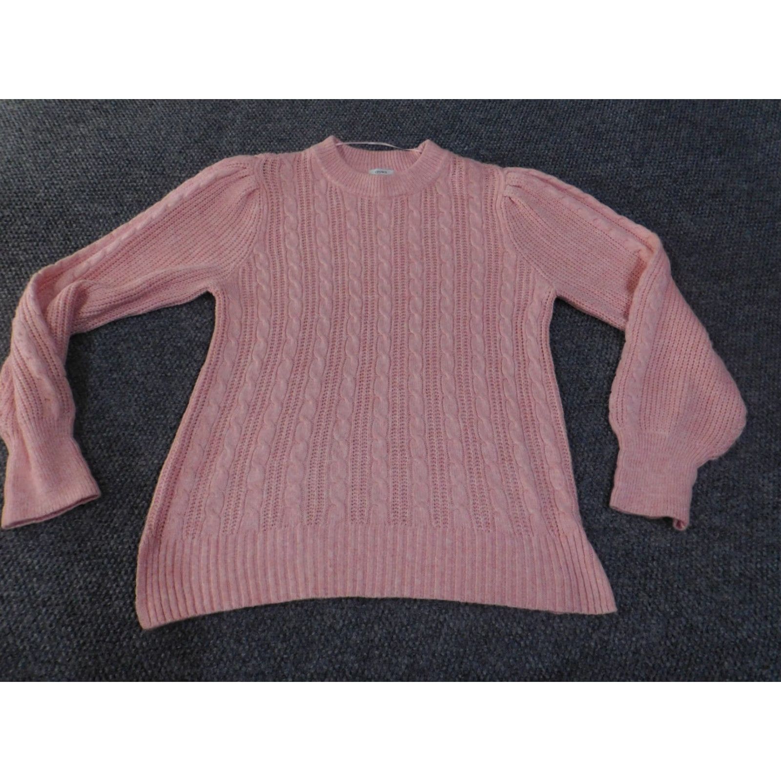 Vintage Crown & Ivy Sweater Womens Large Cable Knit Pullover Crewneck Soft Pink Classic Puff Sleeve Regular Knit Lace? Size L / US 10 / IT 46 - 4 Thumbnail