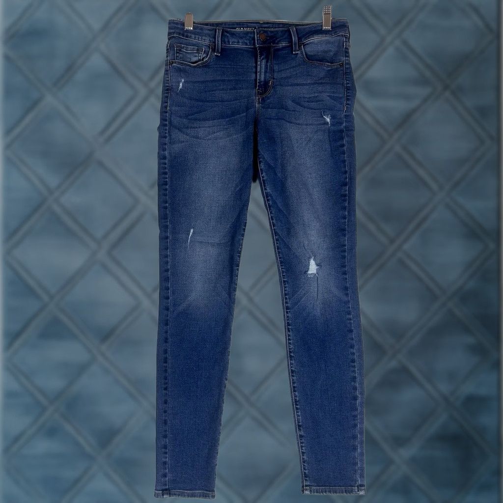 Old Navy Old Navy Rockstar Jeans Women's Size 6 Reg Skinny Stretch Distressed Blue Denim 5-Pocket Closure Zip Waist Mid Rise Regular Fit Clothing Jeans Womens Size 28" / US 6 / IT 42 - 1 Thumbnail