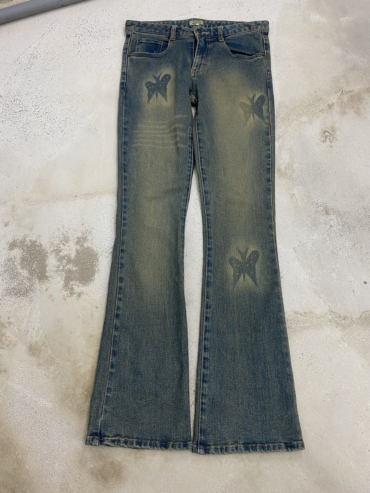Hysteric Glamour × Japanese Brand × Le Grande Bleu (L.G.B.) Unisex Flare Arezzo Blanconi Seamark Mud Wash Art Butterfly Size US 30 / EU 46 - 2 Thumbnail