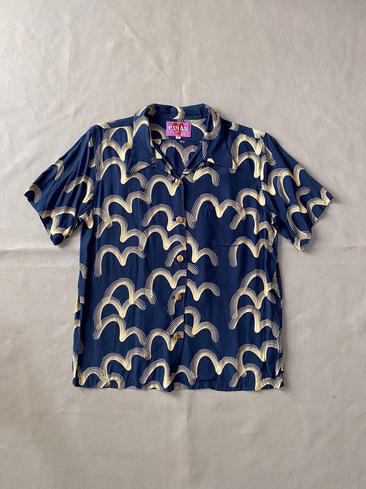 image of Evisu Logo Shirt Silk in Blue, Men's (Size Small)