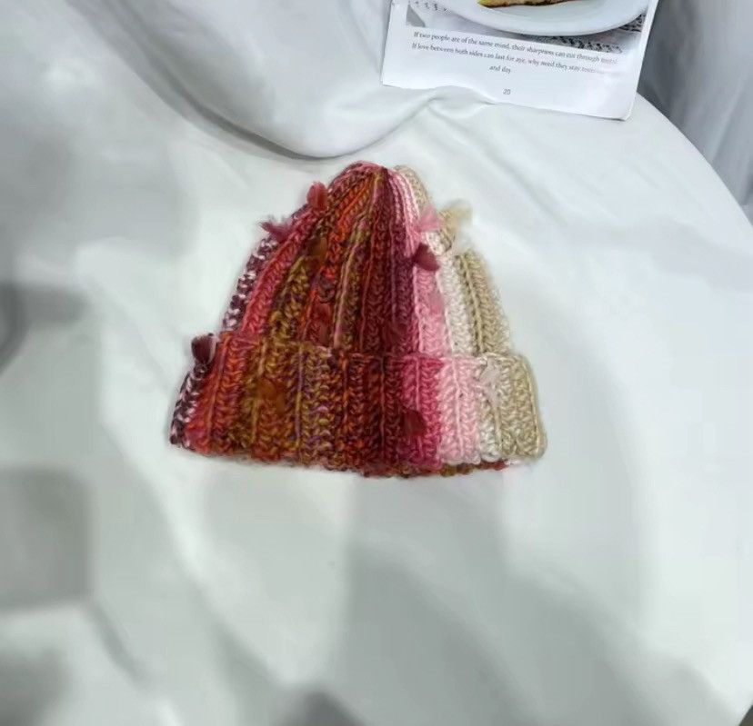 Japanese Brand Niche Colored Fringed Wool Beanie Hat Size ONE SIZE - 1 Thumbnail