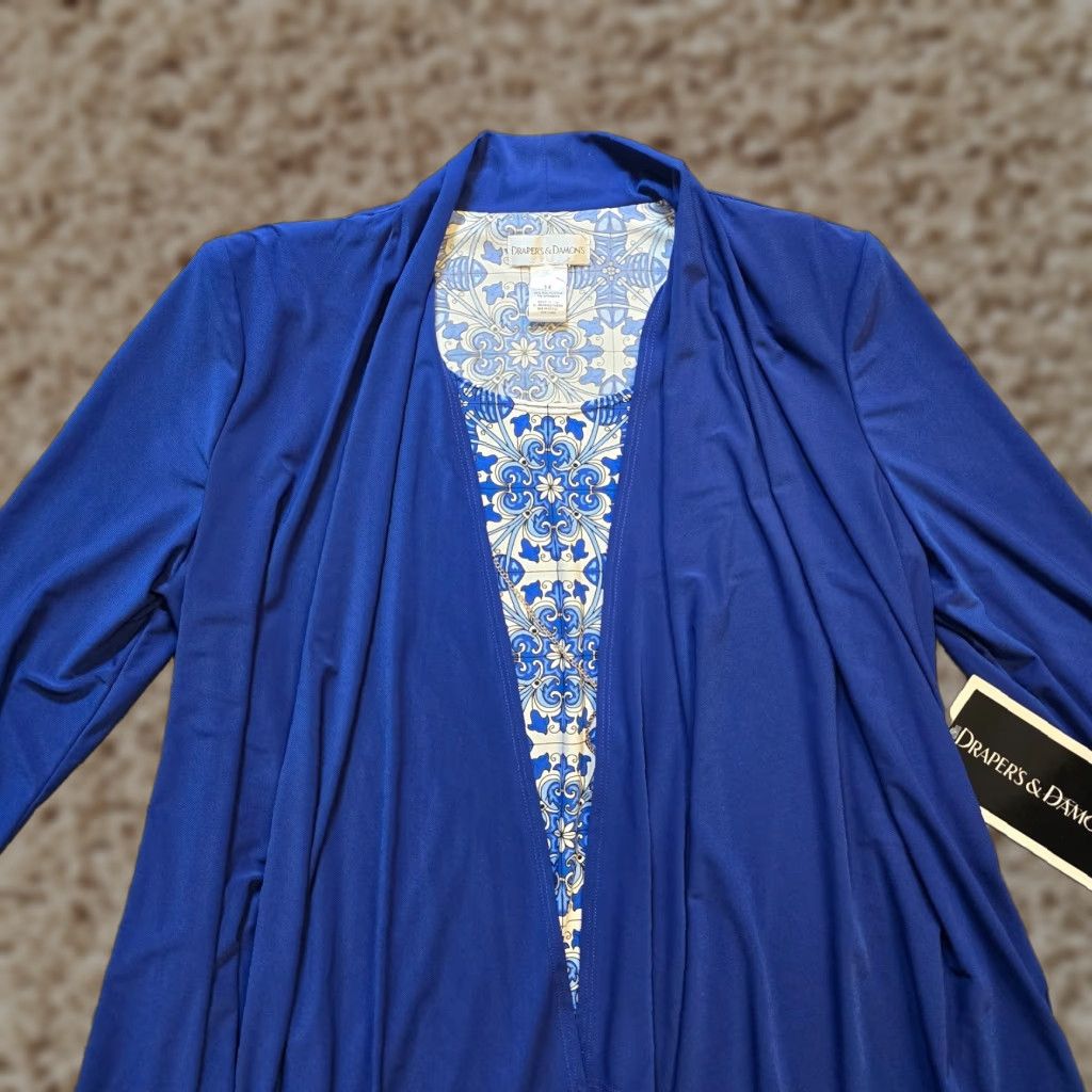 Vintage Drapers & Damons Cardigan Dress Size 14 Blue Floral Stretch No Iron Career Sleeveless Round Neck Pullover Sheath Women Regular Lace Pattern Size XL / US 12-14 / IT 48-50 - 1 Thumbnail