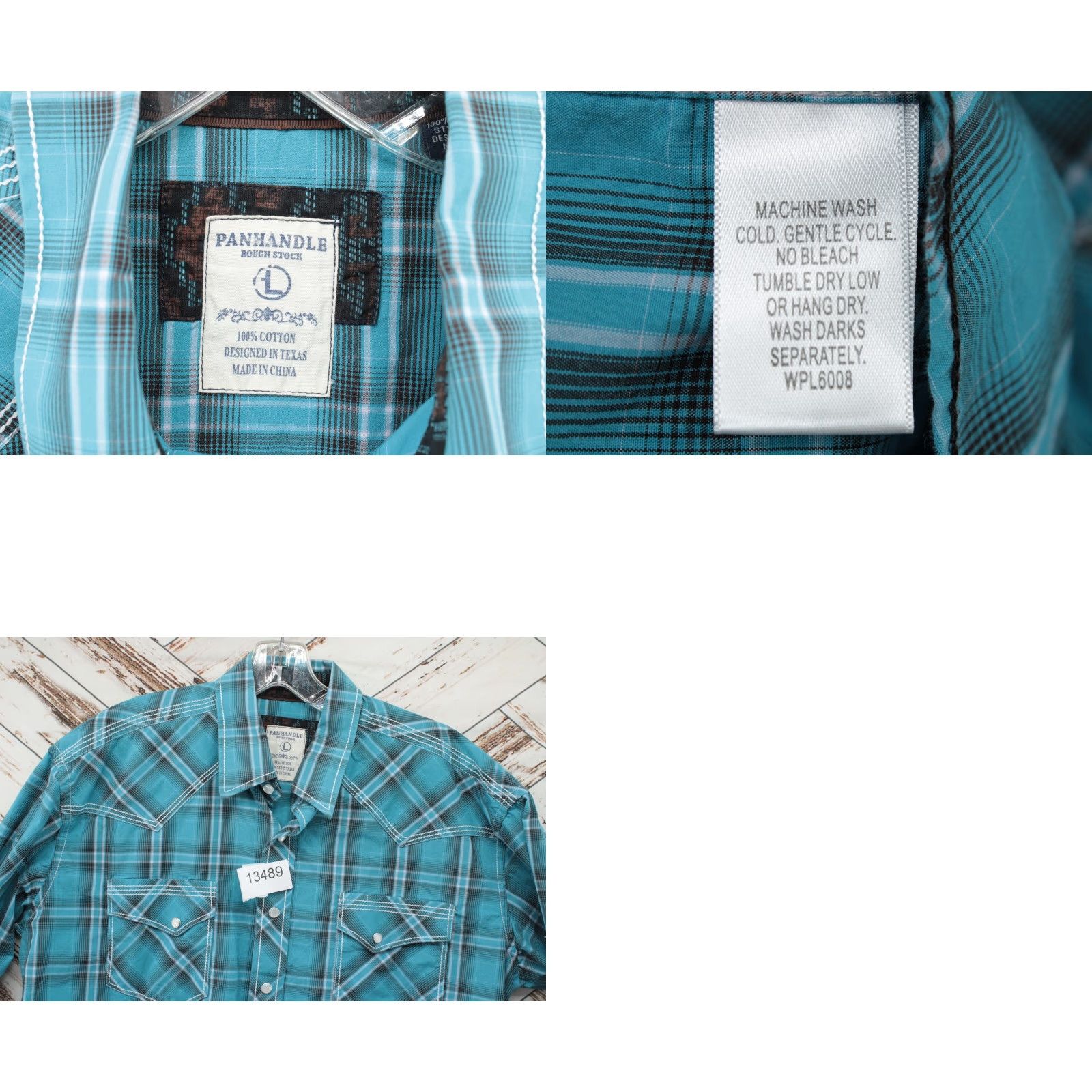 Vintage Panhandle Rough Stock Shirt Men's L Turquoise Plaid Flip Cuff Western Pearl Snap Shirt Size US L / EU 52-54 / 3 - 8 Thumbnail