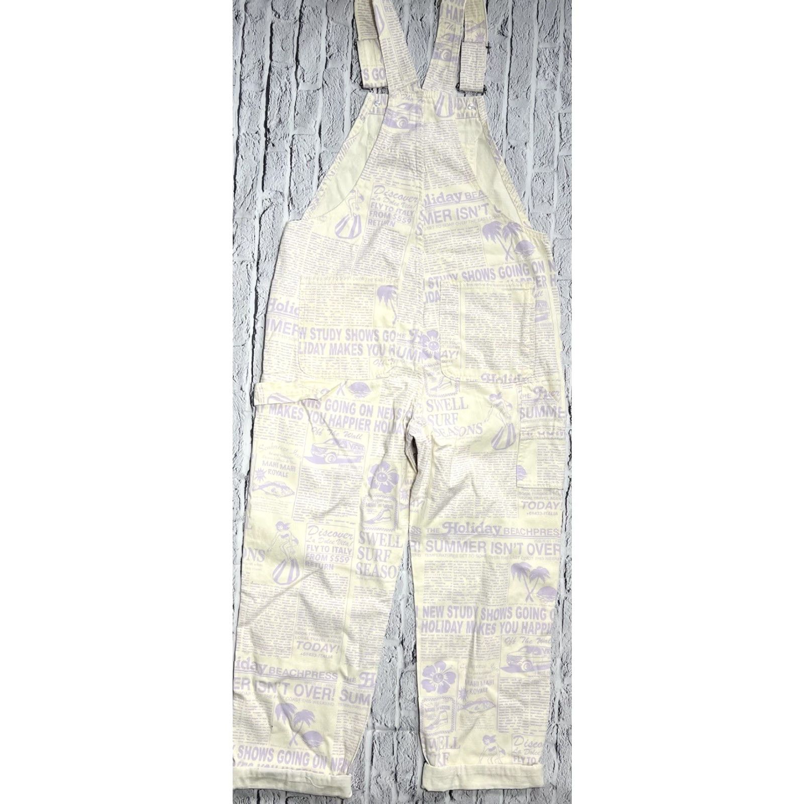 Vans VANS Overalls Pants Women S Cream Jeans 28.5” Inseam Small Surfer Newspaper Purple Size 28" / US 6 / IT 42 - 4 Thumbnail