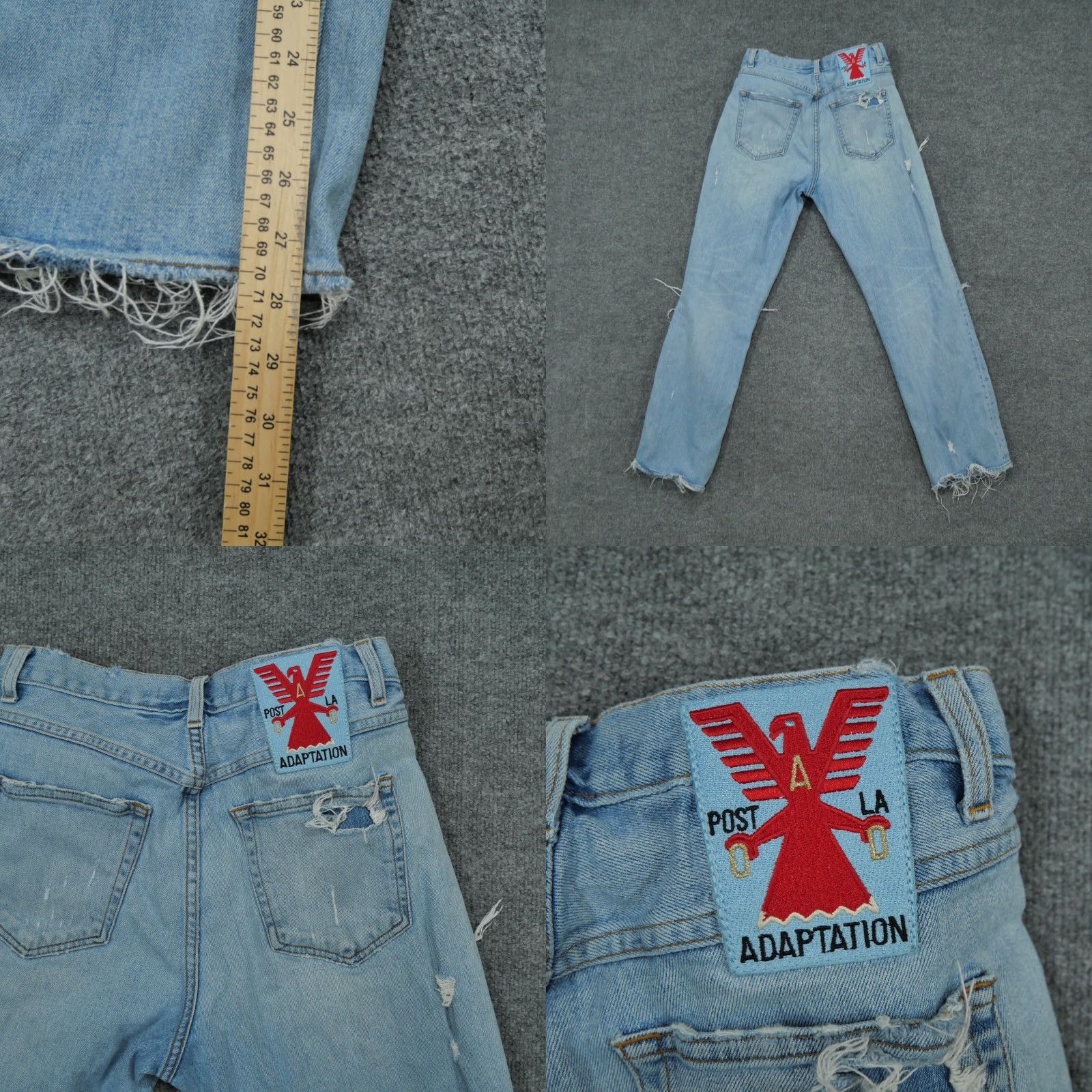 Vintage Womens Adaption Jeans Blue 28 Distressed Grunge Holes Button Fly 28x28 Size 28" / US 6 / IT 42 - 8 Thumbnail