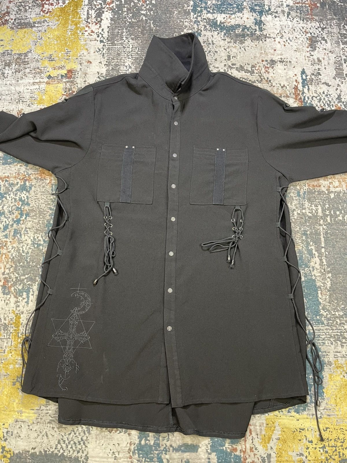 Ozz On Conte Oversized Lace Up Eyelet Goth Long Shirt