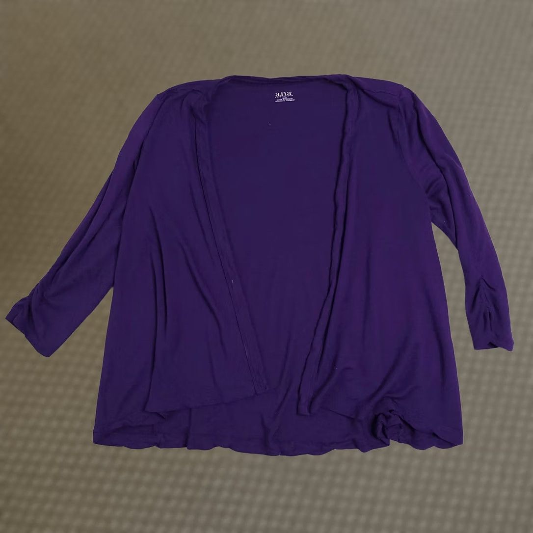 Vintage VINTAGE a.n.a Cardiga Women's Medium Purple Top Open Rayon Blouse 3/4 Sleeve Regular Fit Pullover Casual Summer 90s Womens Size XL / US 12-14 / IT 48-50 - 1 Thumbnail