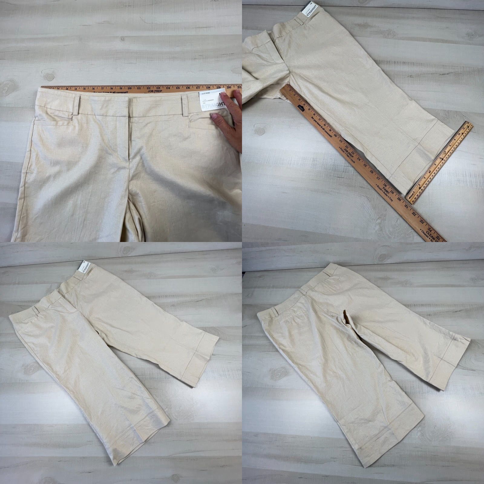 Vintage New York & Company Women's Beige Capri Pants 18 Mid Rise Stretch Linen Blend Summer Size 40" / US 18 - 8 Thumbnail