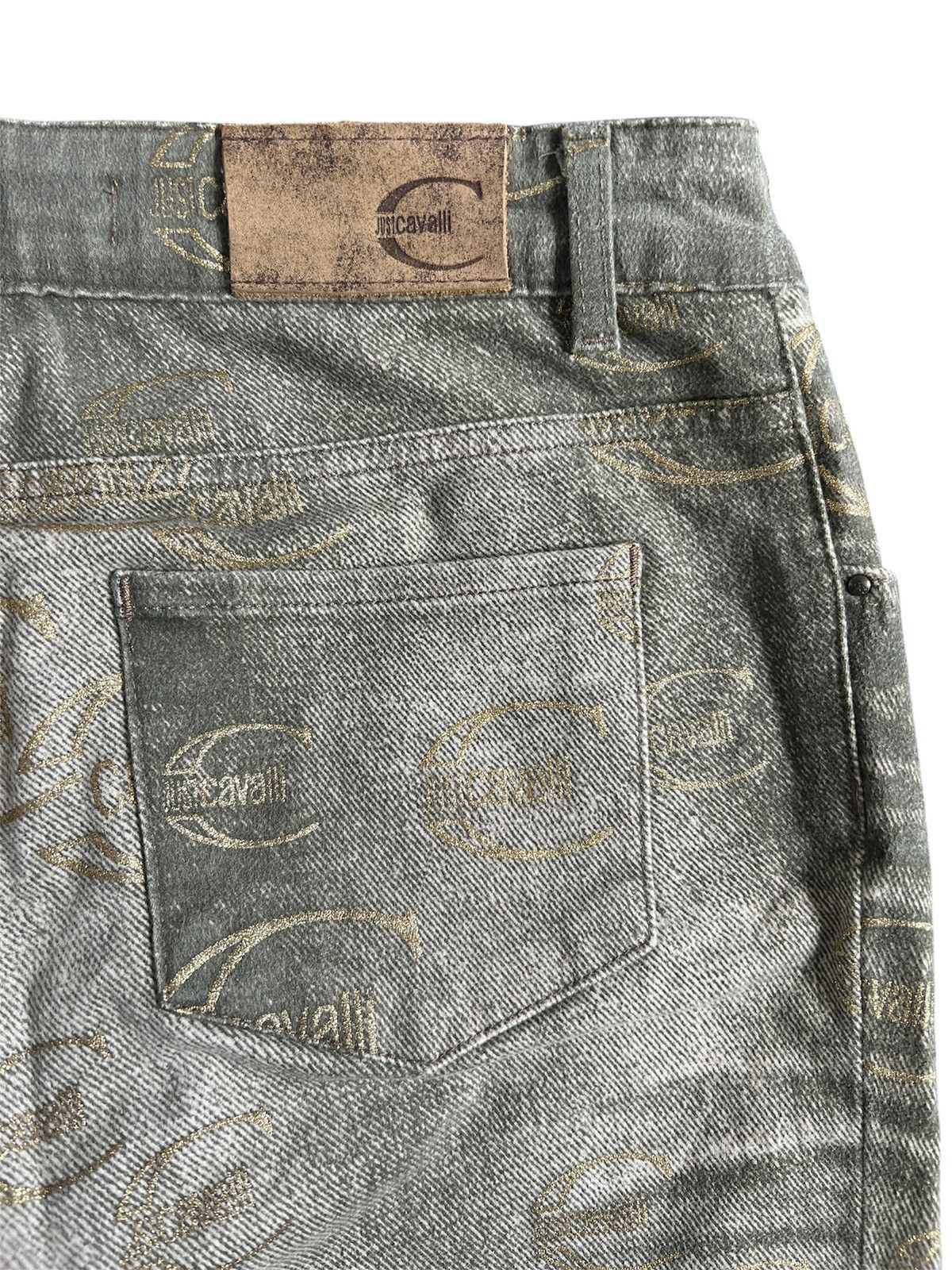 Just Cavalli ROBERTO CAVALLI MULTI LOGO PRINT JEANS y2k pants Size 29" - 5 Thumbnail