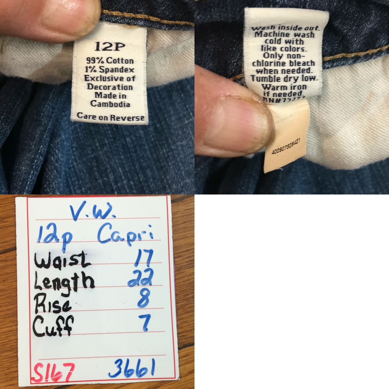 Vintage Simply Vera Vera Wang Jeans Women 12P Blue Denim Capri Straight Leg Cuffed 5-Pocket Stretch Size 34" / US 12 / IT 48 - 8 Thumbnail