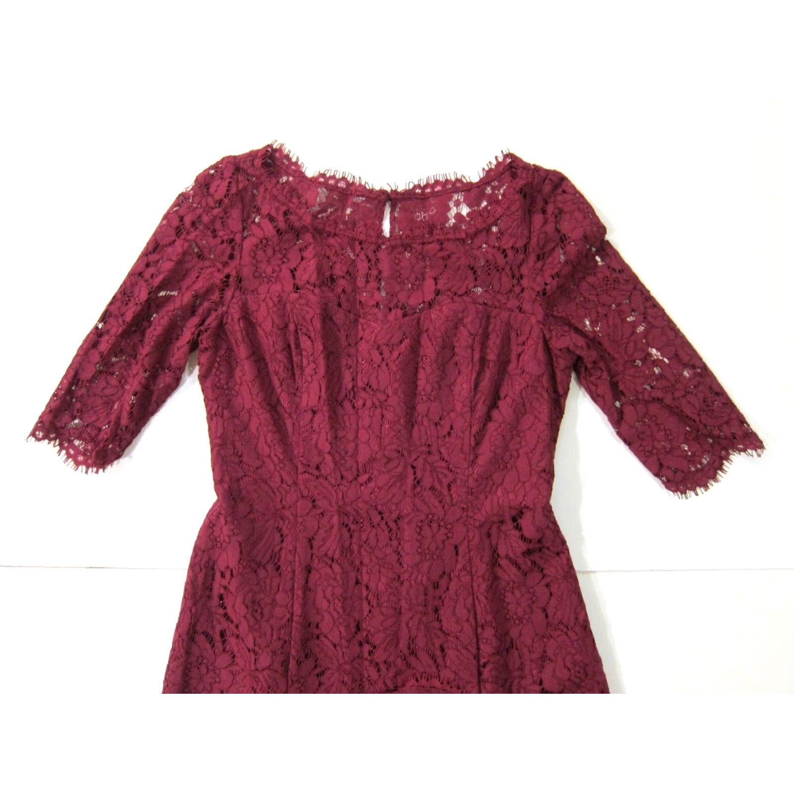 Vintage VINTAGE Eliza J Maroon Embroidered Lace 3/4 Sleeve A-Line Tent Cocktail Dress 6 Size M / US 6-8 / IT 42-44 - 3 Thumbnail
