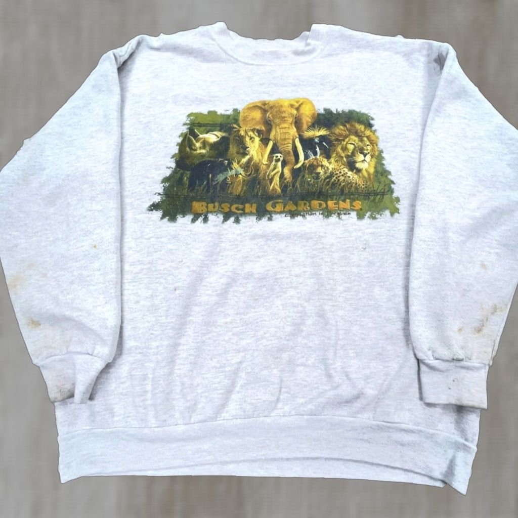 Lee VINTAGE Busch Gardens Sweatshirt Men XL Gray Crew Neck Nature 90s Y2K Lee Logo Embroidered Graphic Print Solid All Seasons Heavyweight City? Size US XL / EU 56 / 4 - 1 Thumbnail