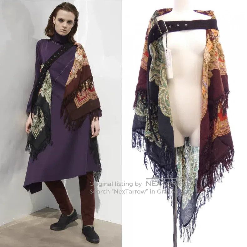 Yohji Yamamoto Yohji Yamamoto Wool printed fringe shawl Size ONE SIZE - 1 Thumbnail