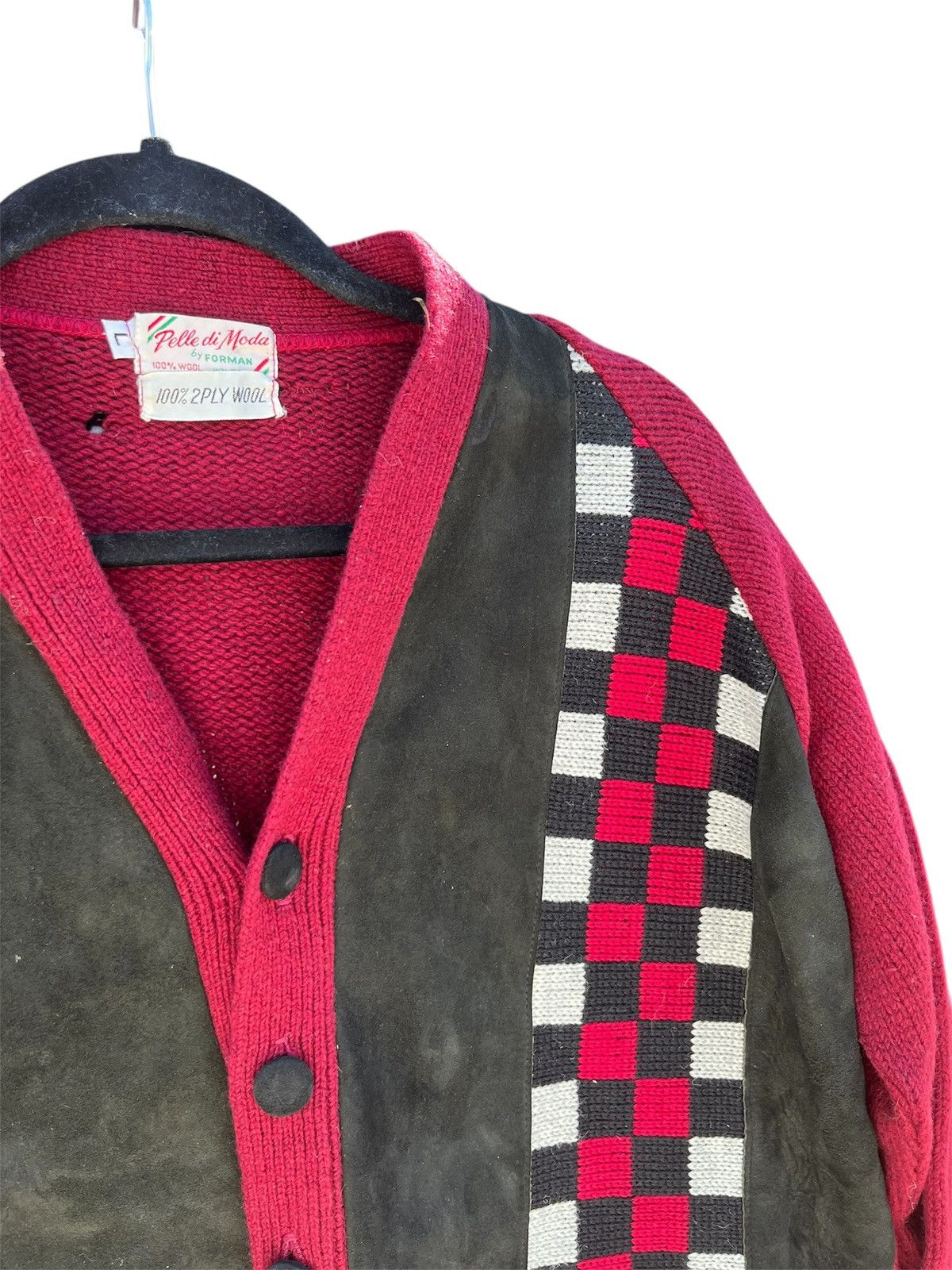 Vintage 1960’s Palle di Moda Vintage Wool Suede Checkered Cardigan Size US L / EU 52-54 / 3 - 3 Thumbnail