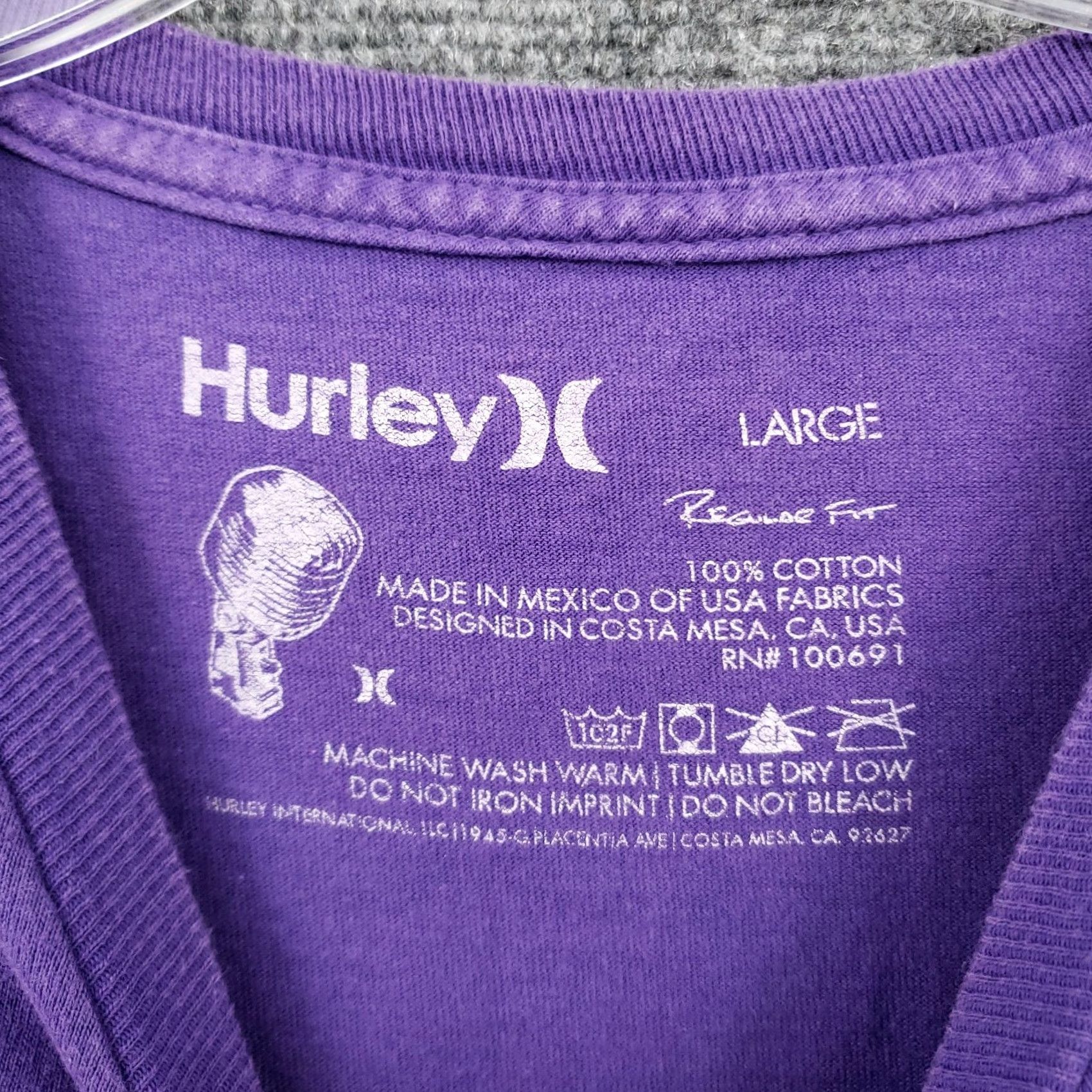 Hurley Hurley T-Shirt Mens L Purple Basic Crew Neck Short Sleeve Graphic Tee Size US L / EU 52-54 / 3 - 3 Thumbnail