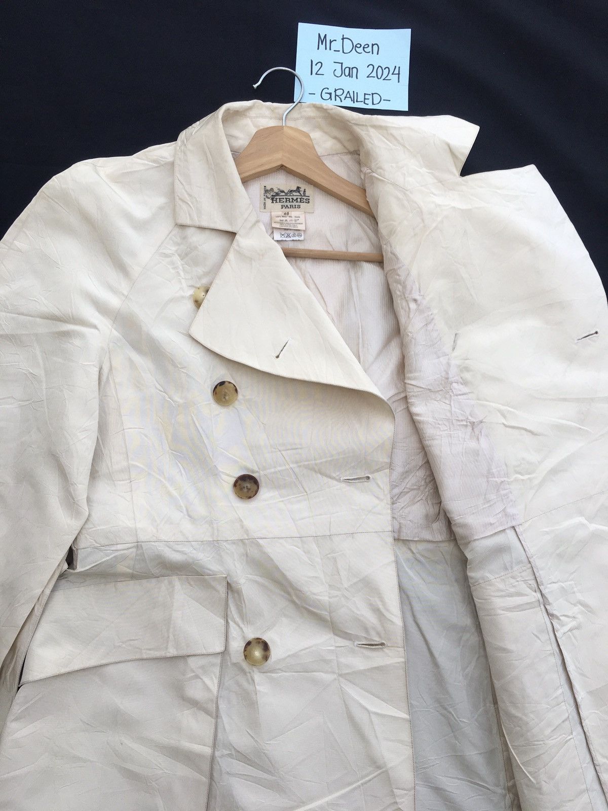 Hermes Vintage 90s HERMÈS Trench Coat Double Breasted Coat Size M / US 6-8 / IT 42-44 - 11 Thumbnail