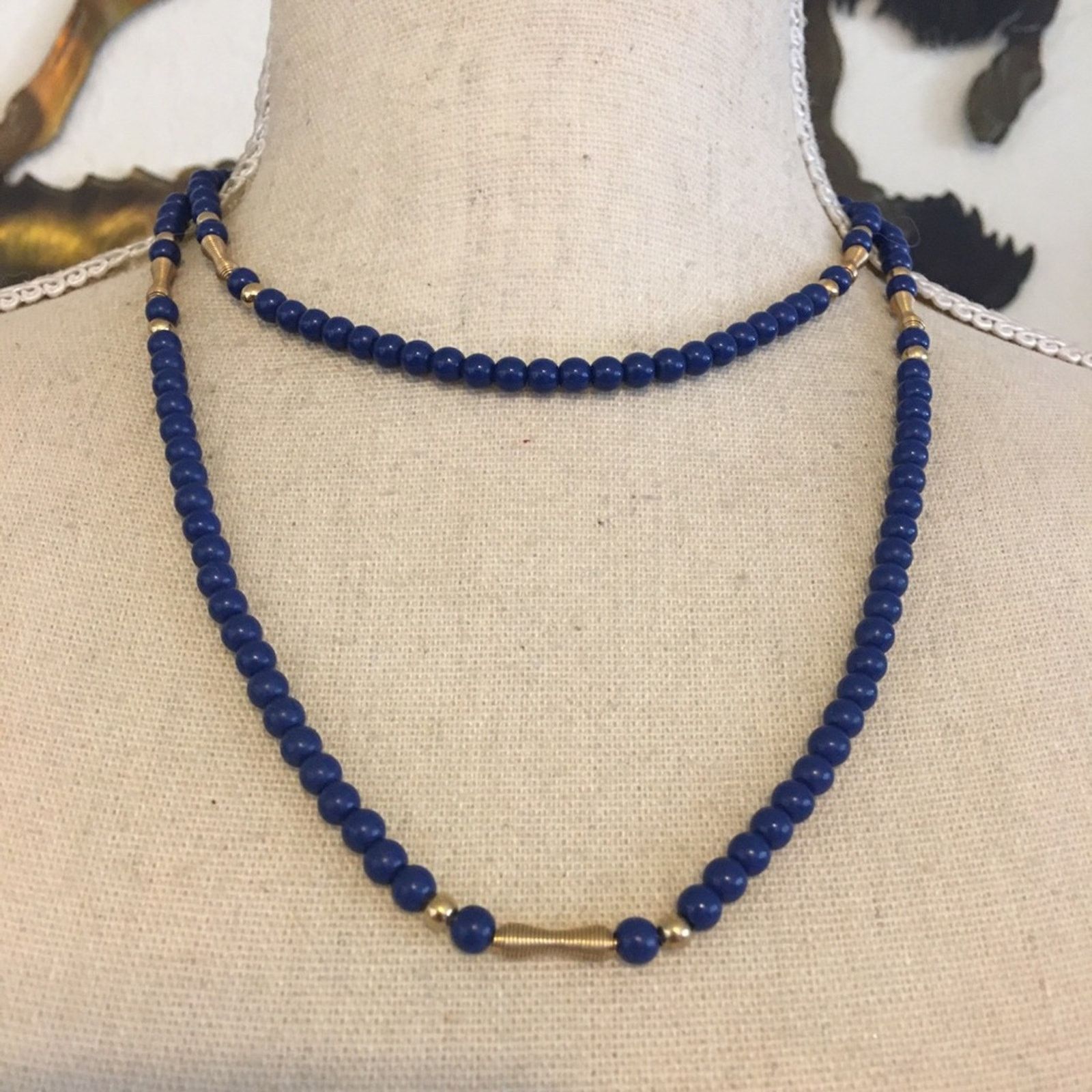 Vintage Vintage royal blue gold coil long necklace Size ONE SIZE - 2 Thumbnail