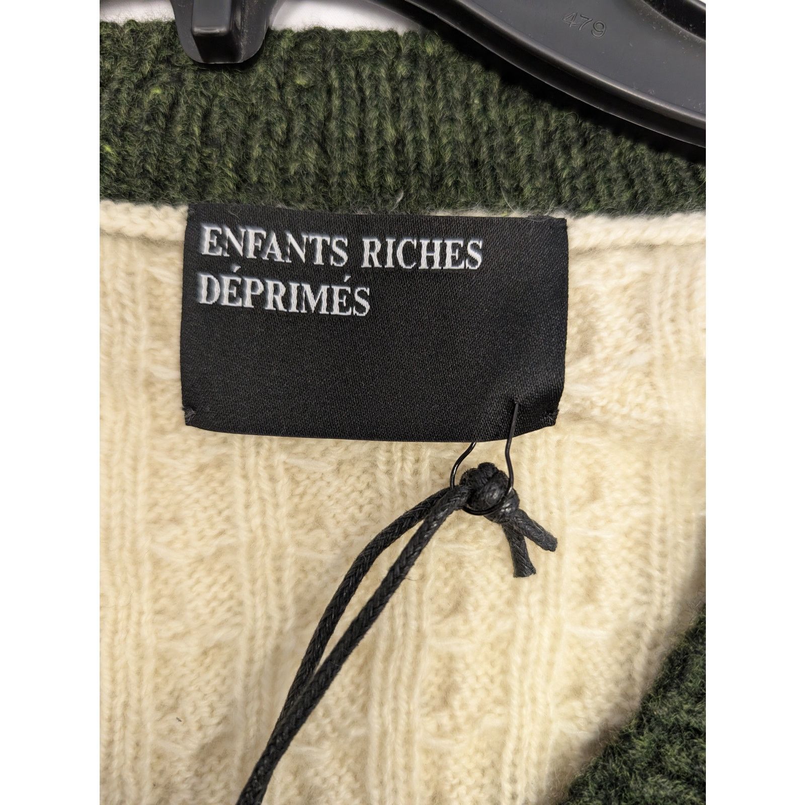 Enfants Riches Deprimes o1rshd1 Asymmetrical Varsity V-Neck Sweatshirt Ivory/Forest Size US XXL / EU 58 / 5 - 13 Thumbnail