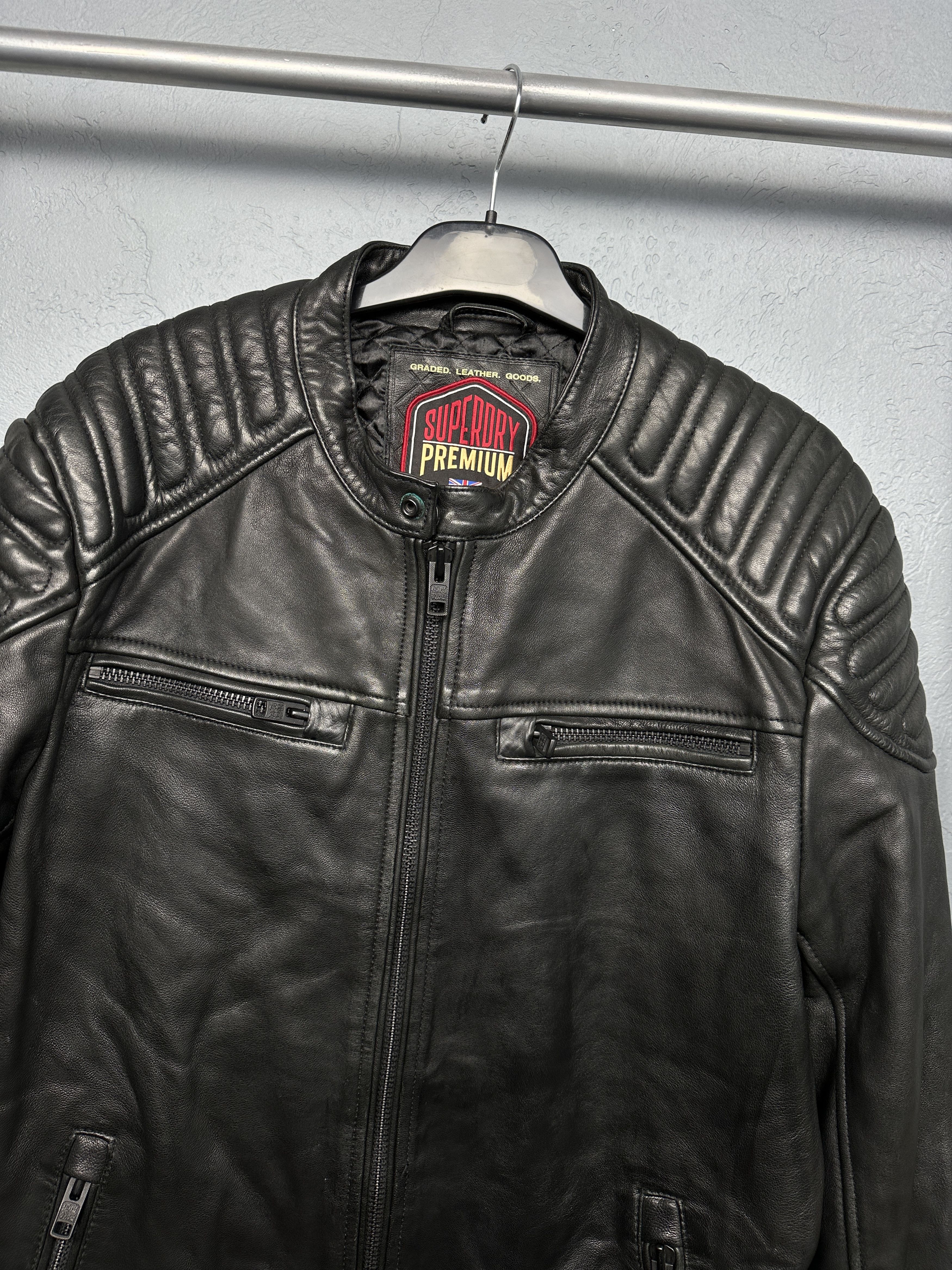 Superdry Superdry Mens Premium Leather Biker Jacket Size US XL / EU 56 / 4 - 2 Thumbnail