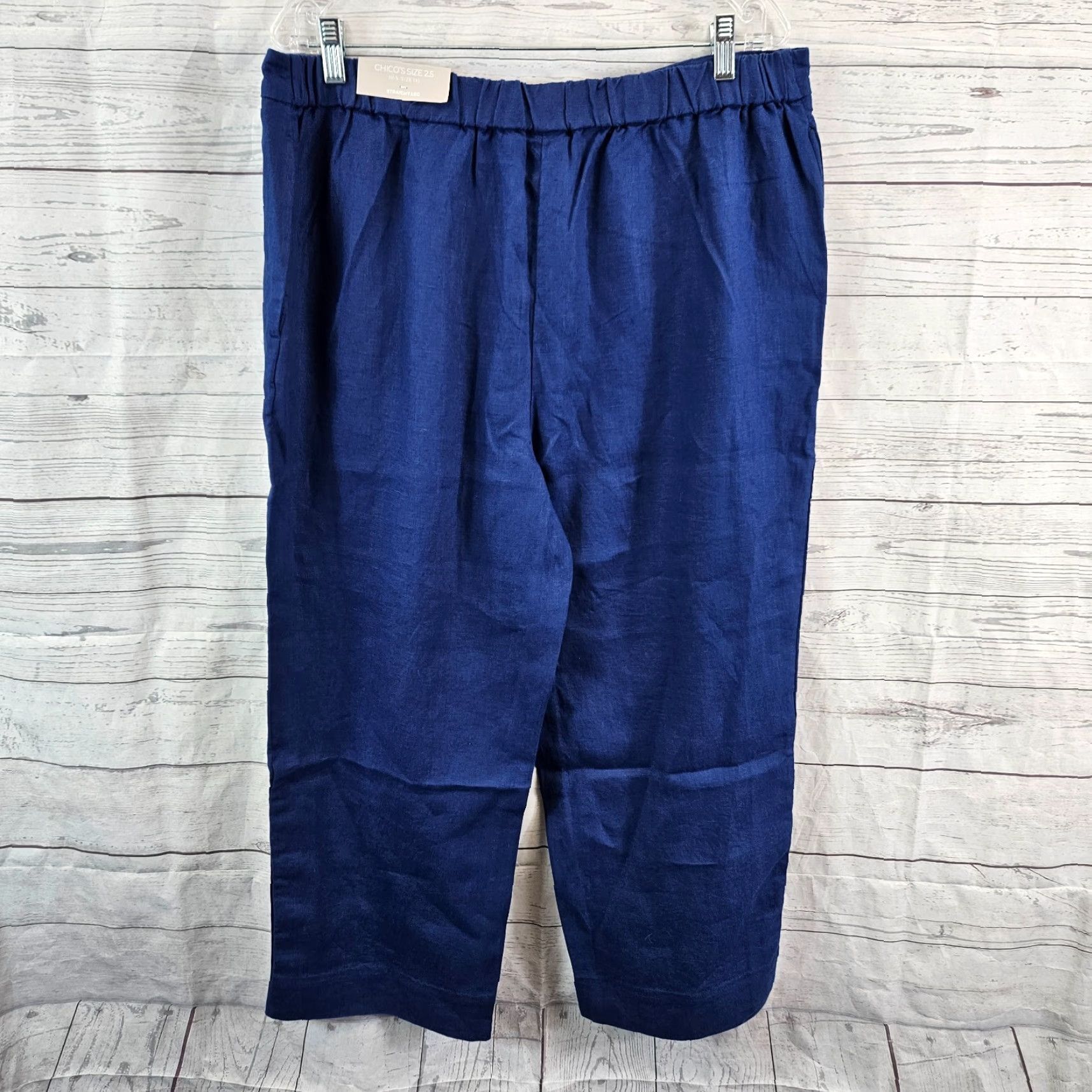 Vintage Chico's Womens Cropped Linen Pants Sz 14 Solid Blue High Rise Pull On Size 36" / US 14 / IT 50 - 3 Thumbnail