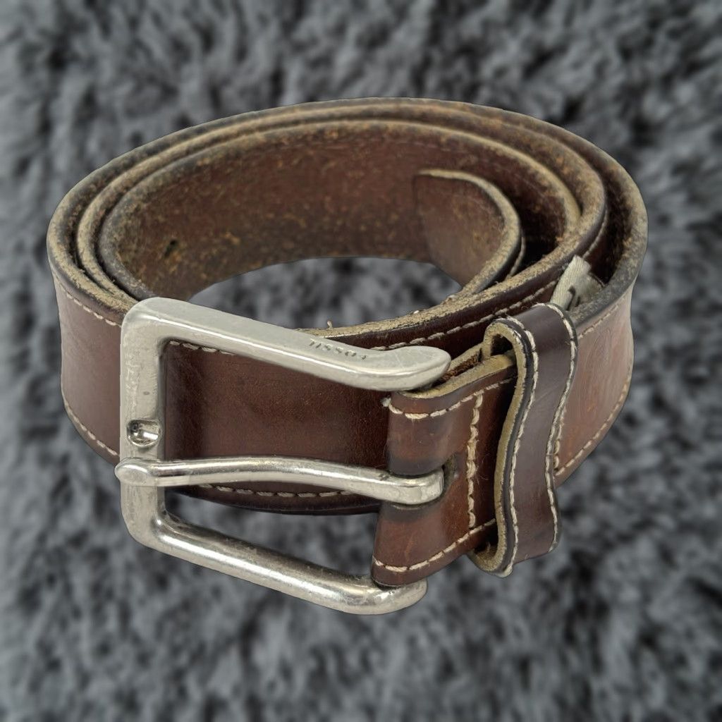 Fossil VINTAGE Fossil Belt Leather Belt 1.25" Wide Men 36 Distressed Brown 1970s Style Mens Belt Size 36 - 1 Thumbnail