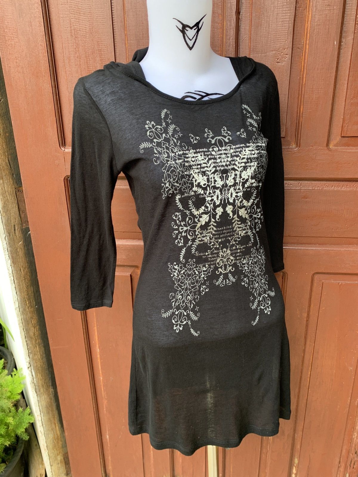 If Six Was Nine × Japanese Brand × Le Grande Bleu (L.G.B.) y2k Maxia Japan Grunge Graphic Poem Hooded Longsleeve Dress Size S / US 4 / IT 40 - 2 Thumbnail