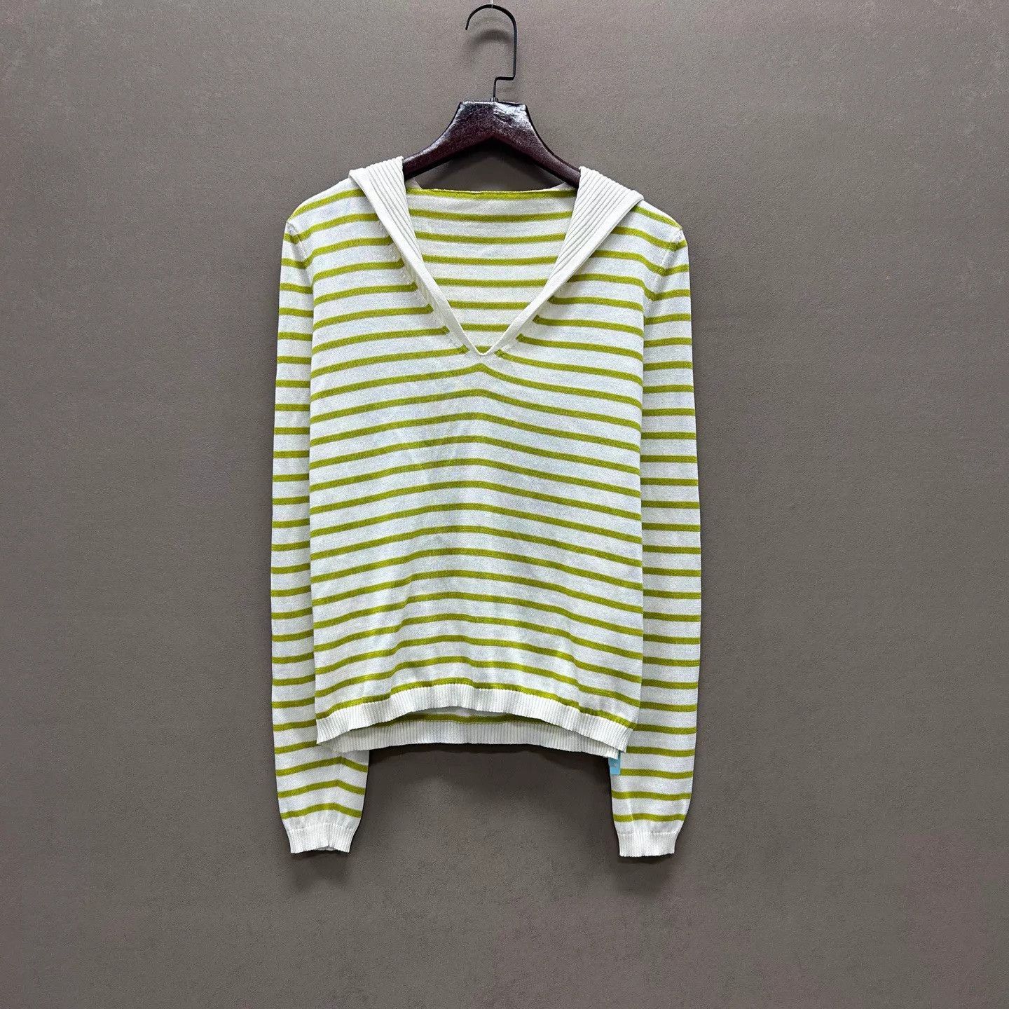 Dior Dior Green White Striped V-Neck LS 38 98 New Size S / US 4 / IT 40 - 1 Thumbnail