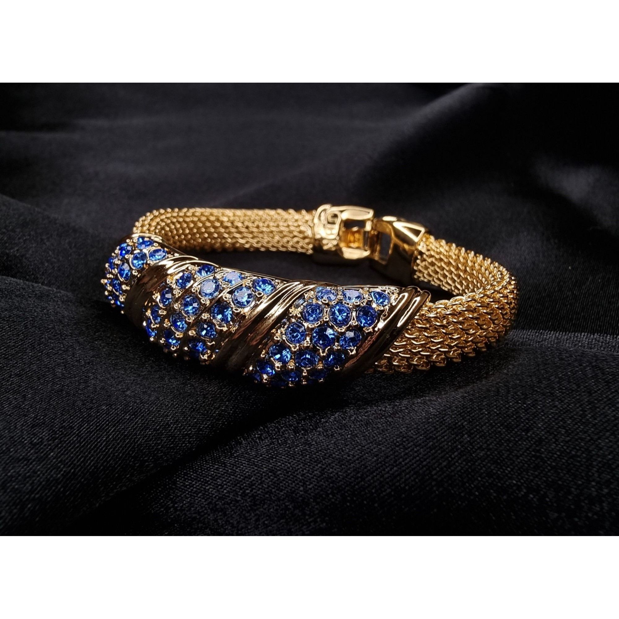 Vintage Vintage JBK Gold-Tone Bracelet With Blue Rhinestone Accents Size ONE SIZE - 4 Thumbnail