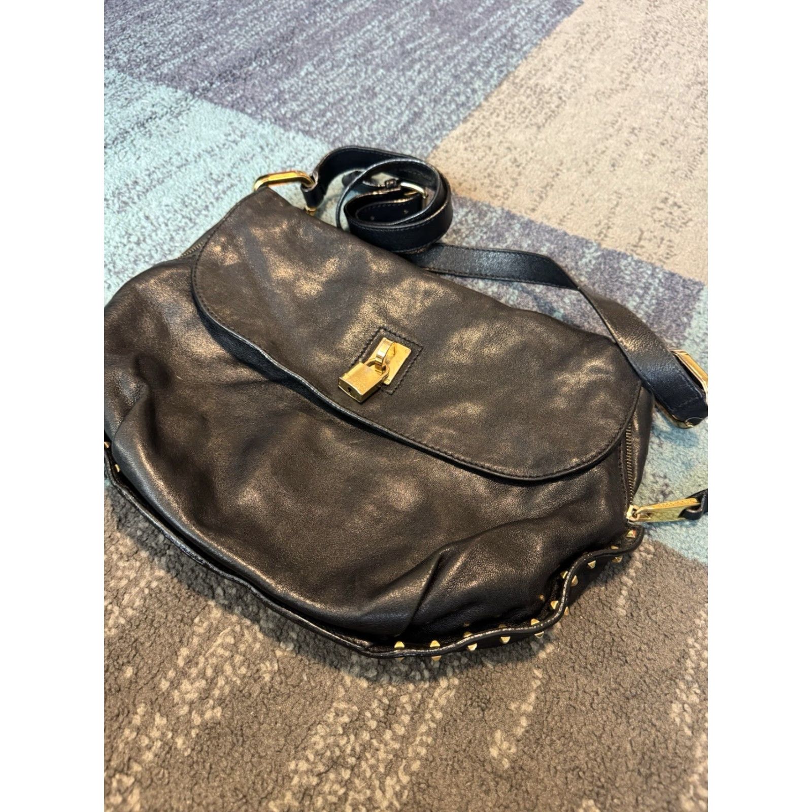 Marc Jacobs VINTAGE MARC JACOBS Shoulder Bag Studded Leather Made In Italy Black Women Adult Regular Leather Brown Accent Zipped Magnetic Closure Size ONE SIZE - 3 Thumbnail