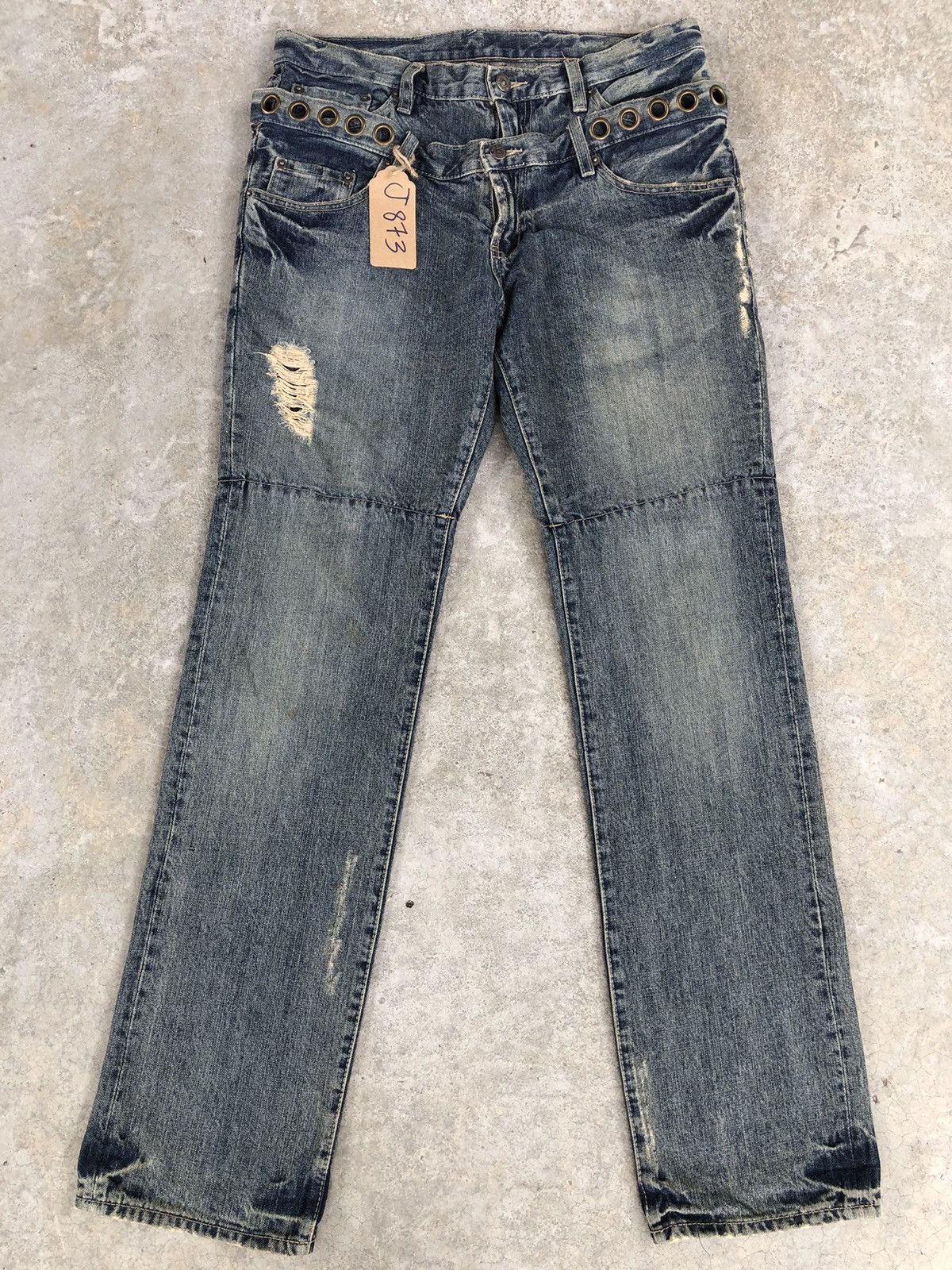 PPFM PPFM Double Waist Distressed Jeans Size US 33 - 1 Thumbnail