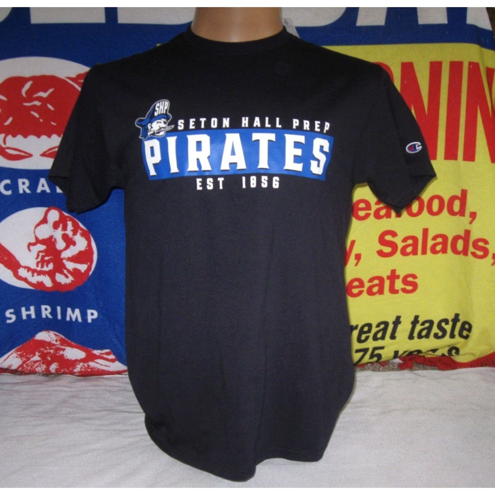 Champion SETON HALL Prep PIRATES SHIRT MEN'S Medium Champion Cotton Black Logo Graphic Print SHP 2020s Sports University Size US M / EU 48-50 / 2 - 2 Thumbnail