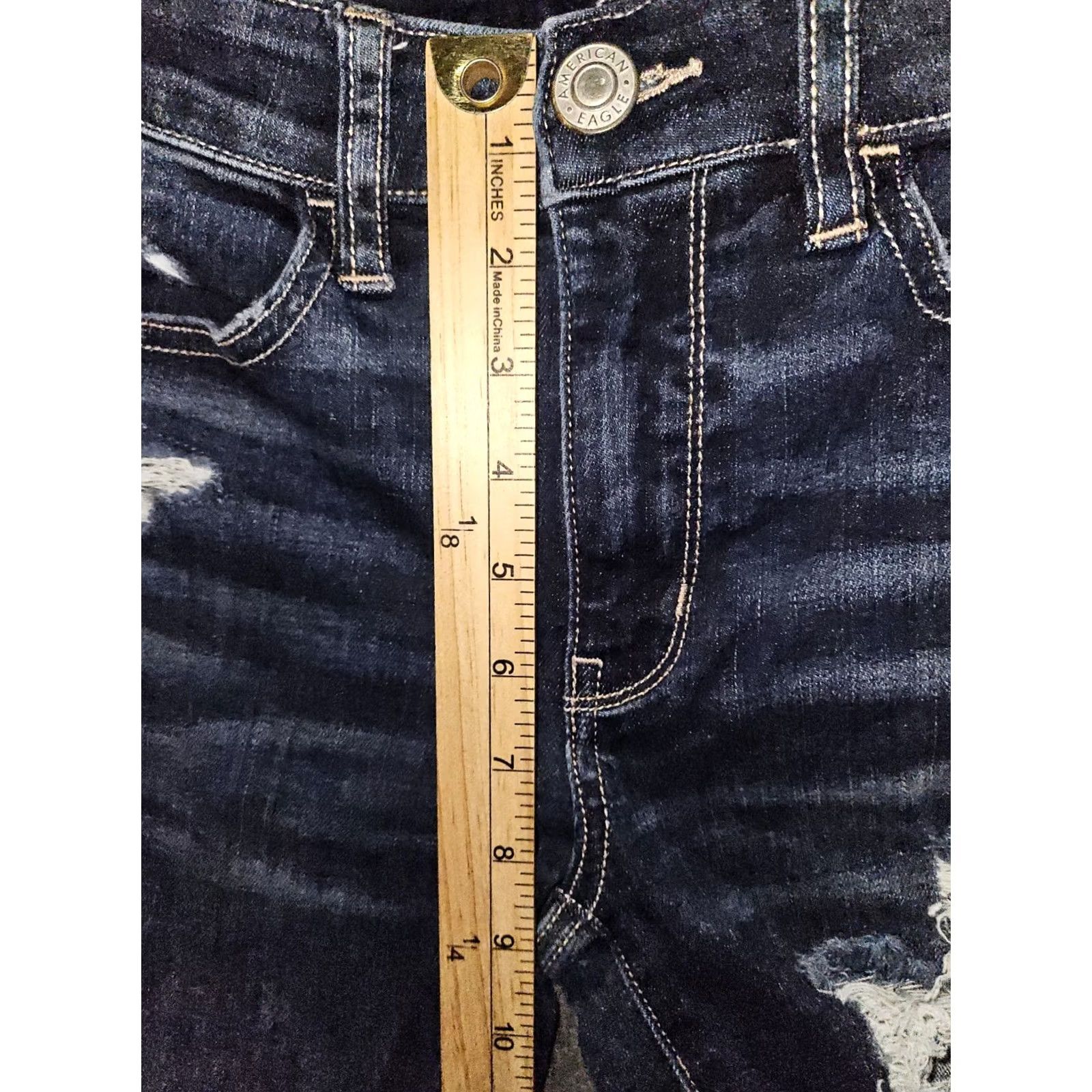 American Eagle Outfitters VINTAGE American Eagle Outfitters Hi Rise Jeggings Crop Women's 4 Blue Stretch Distressed Preppy Size 27" / US 4 / IT 40 - 6 Thumbnail