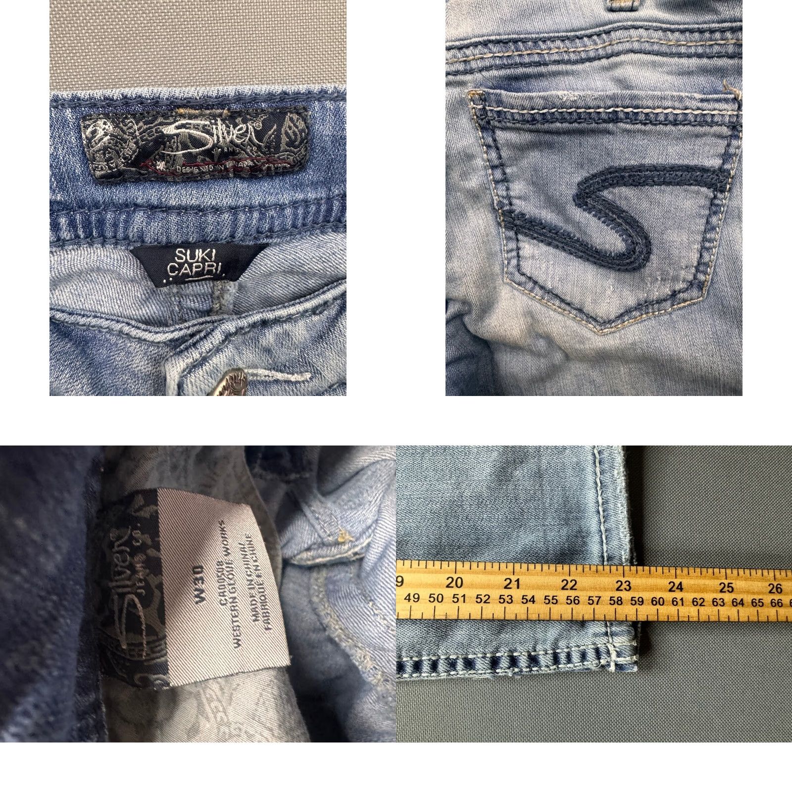 Silver Jeans Co. Silver Jeans Co Suki Capri Jeans Women Light Wash Blue Embroidered Denim W30 Capris 5-Pocket Rise Mid 8.5-10.5 Inseam 23 in Adults Womens Size 30" / US 8 / IT 44 - 8 Thumbnail