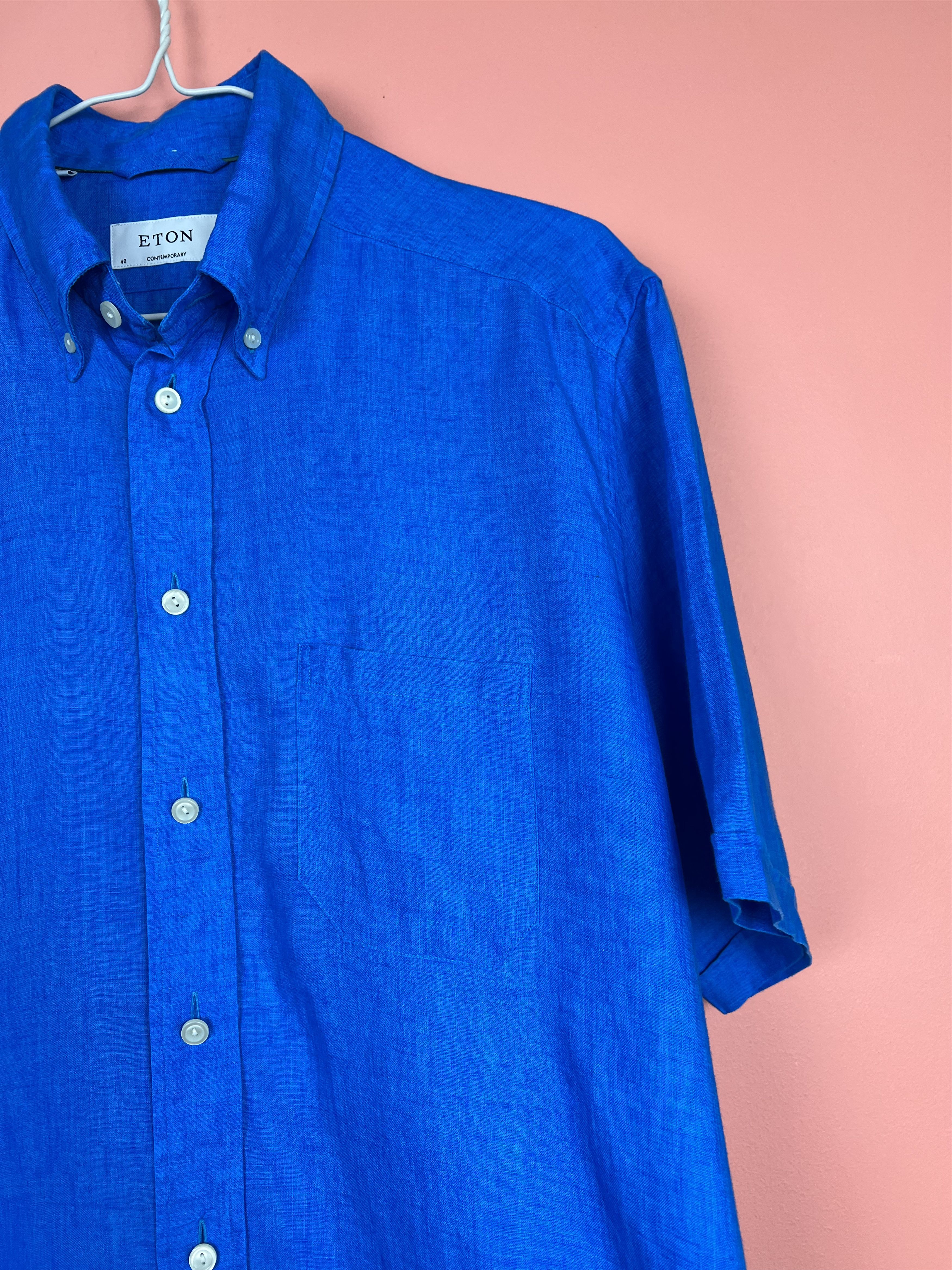 Eton Eton blue linen short sleeve shirt linen button ups luxury Size US M / EU 48-50 / 2 - 3 Thumbnail