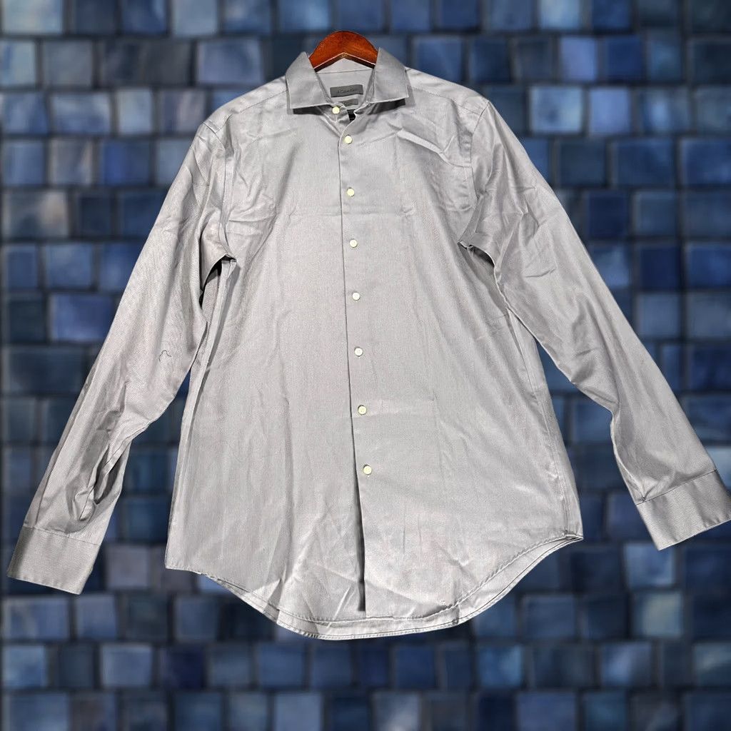 Calvin Klein CK Calvin Klein Shirt Mens 16 Tall Slim Fit Non Iron Gray Two Ply Cotton Size US L / EU 52-54 / 3 - 1 Thumbnail