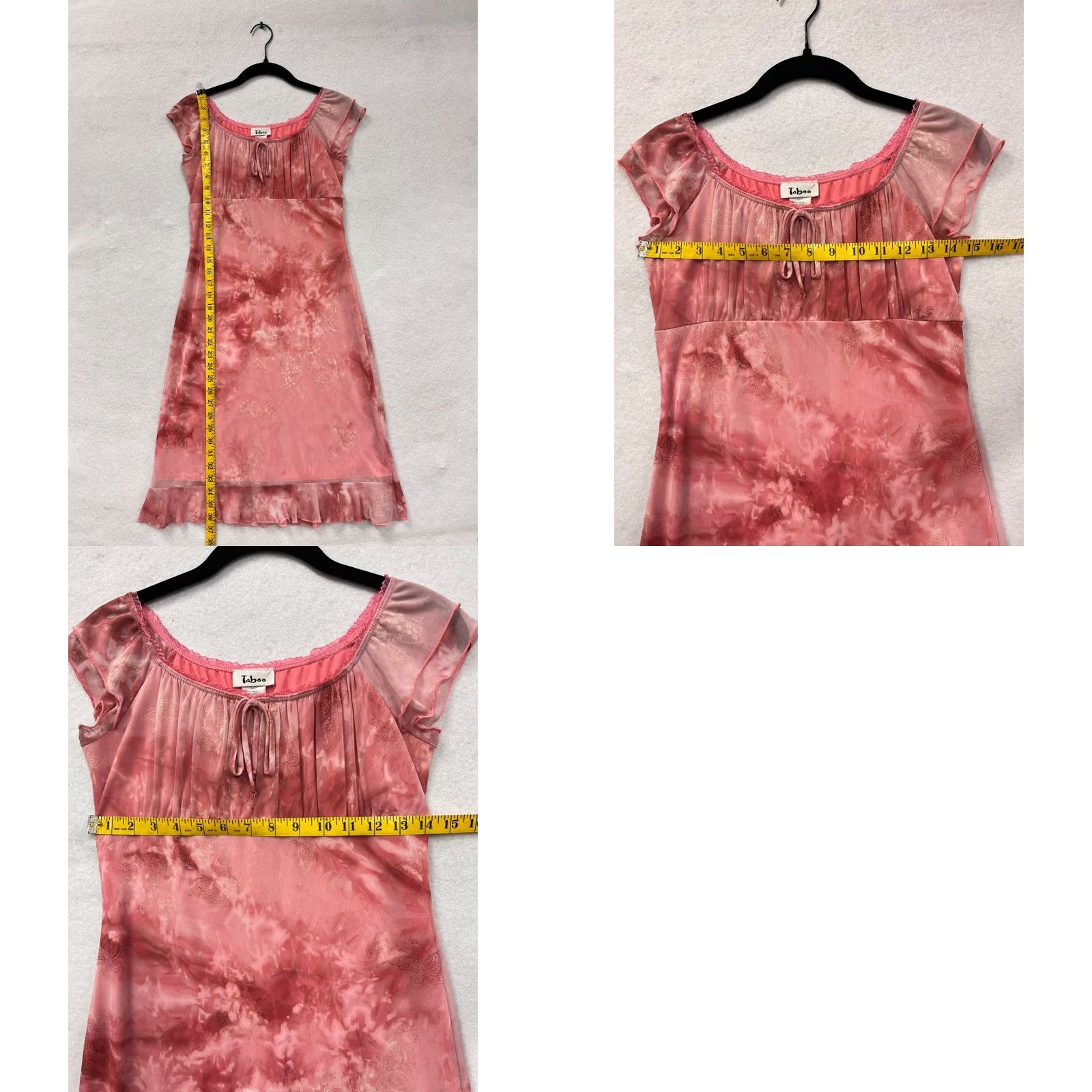 Pinko Women’s Pink Dress with Ruffles Cap Sleeves Scoop Neck Knee Length Large Taboo Printed Tie-Dye Floral 6091 Womens Size L / US 10 / IT 46 - 8 Thumbnail