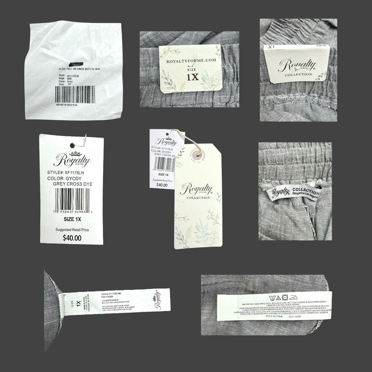 Other Royalty For Me Women’s Grey Linen Button Hem Pants Sz 1X Size 33" - 4 Thumbnail